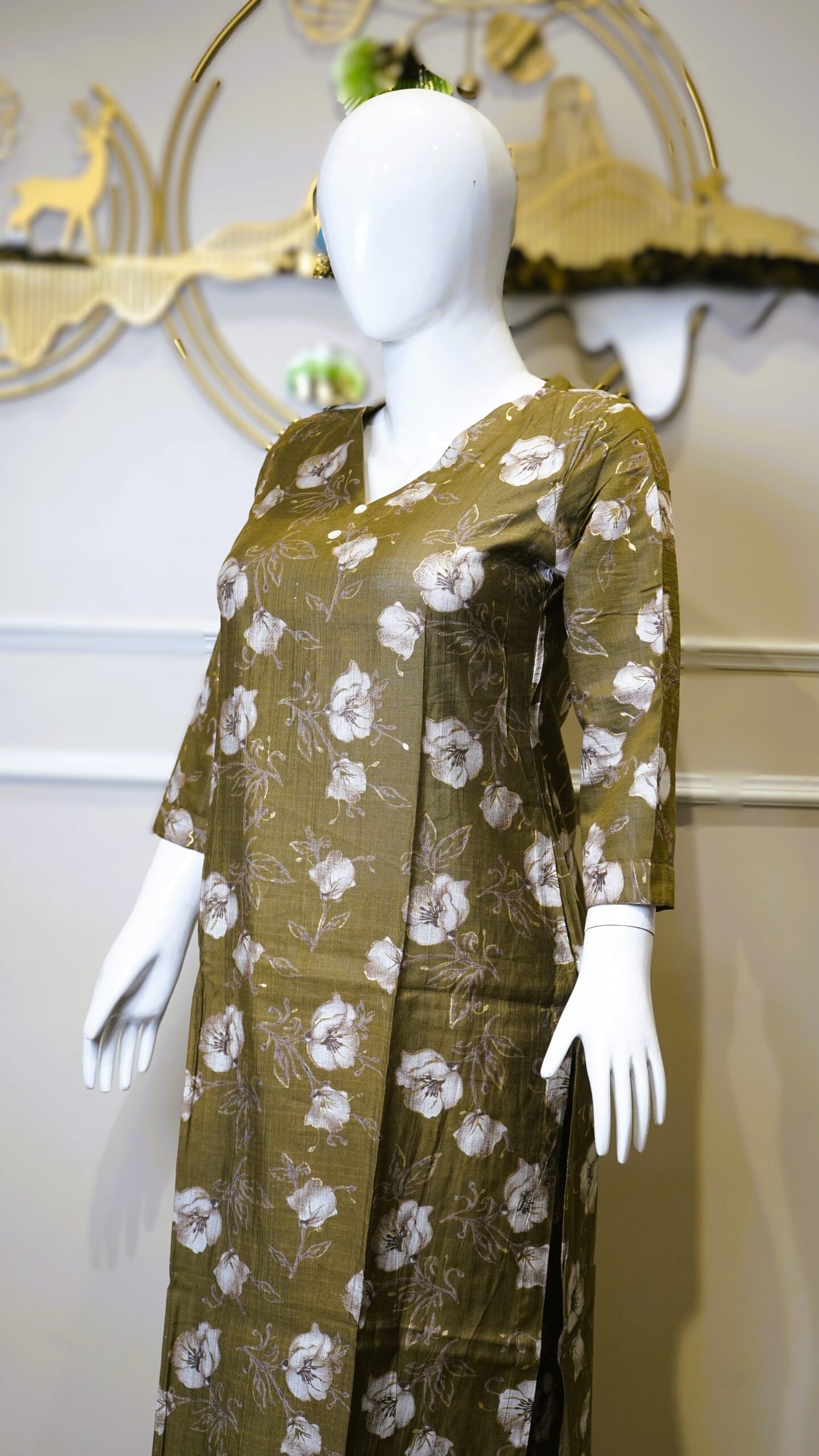 Olive Green Floral Printed Co-Ord Set for Women