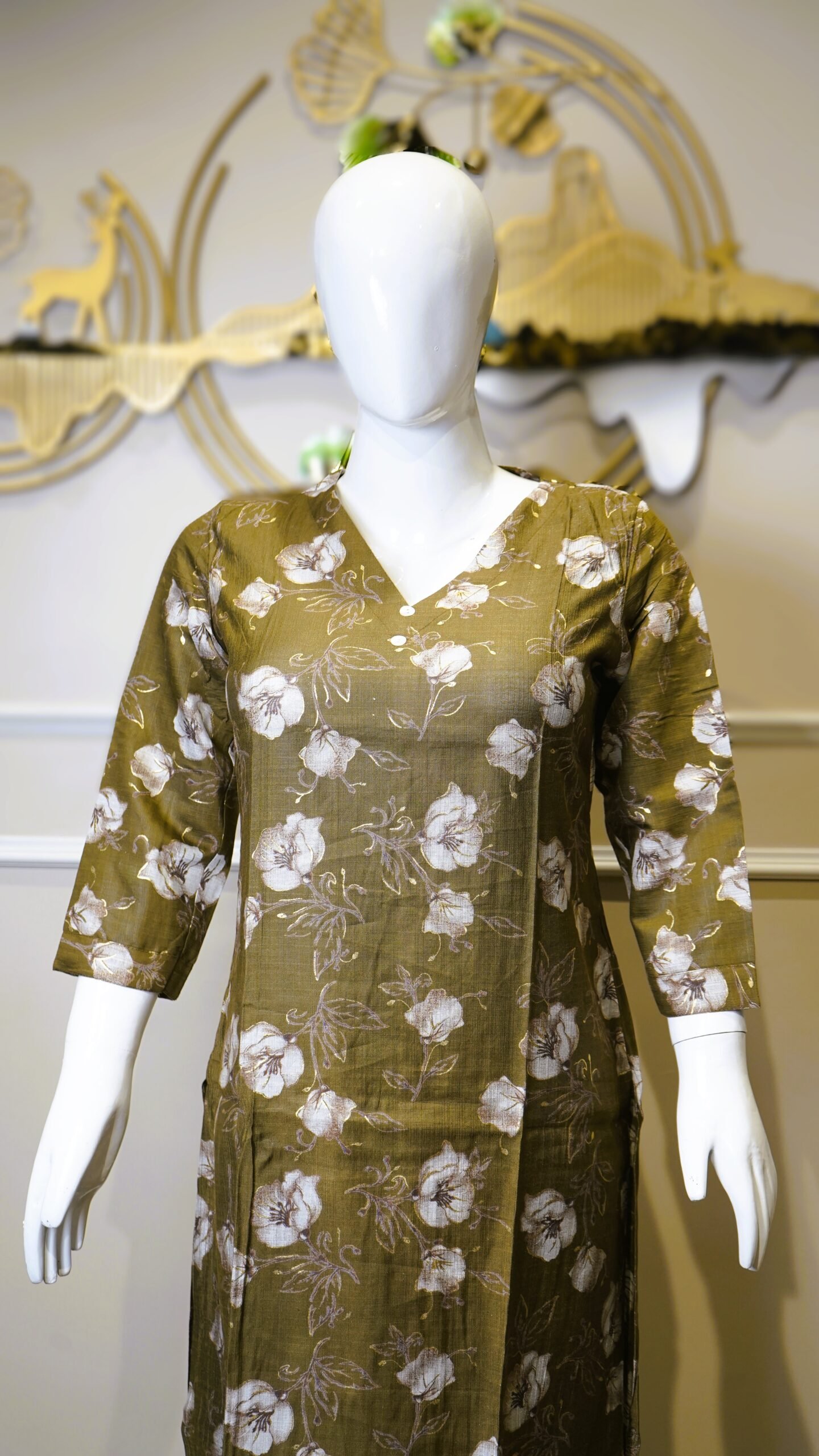 Olive Green Floral Printed Co-Ord Set for Women - Image 2