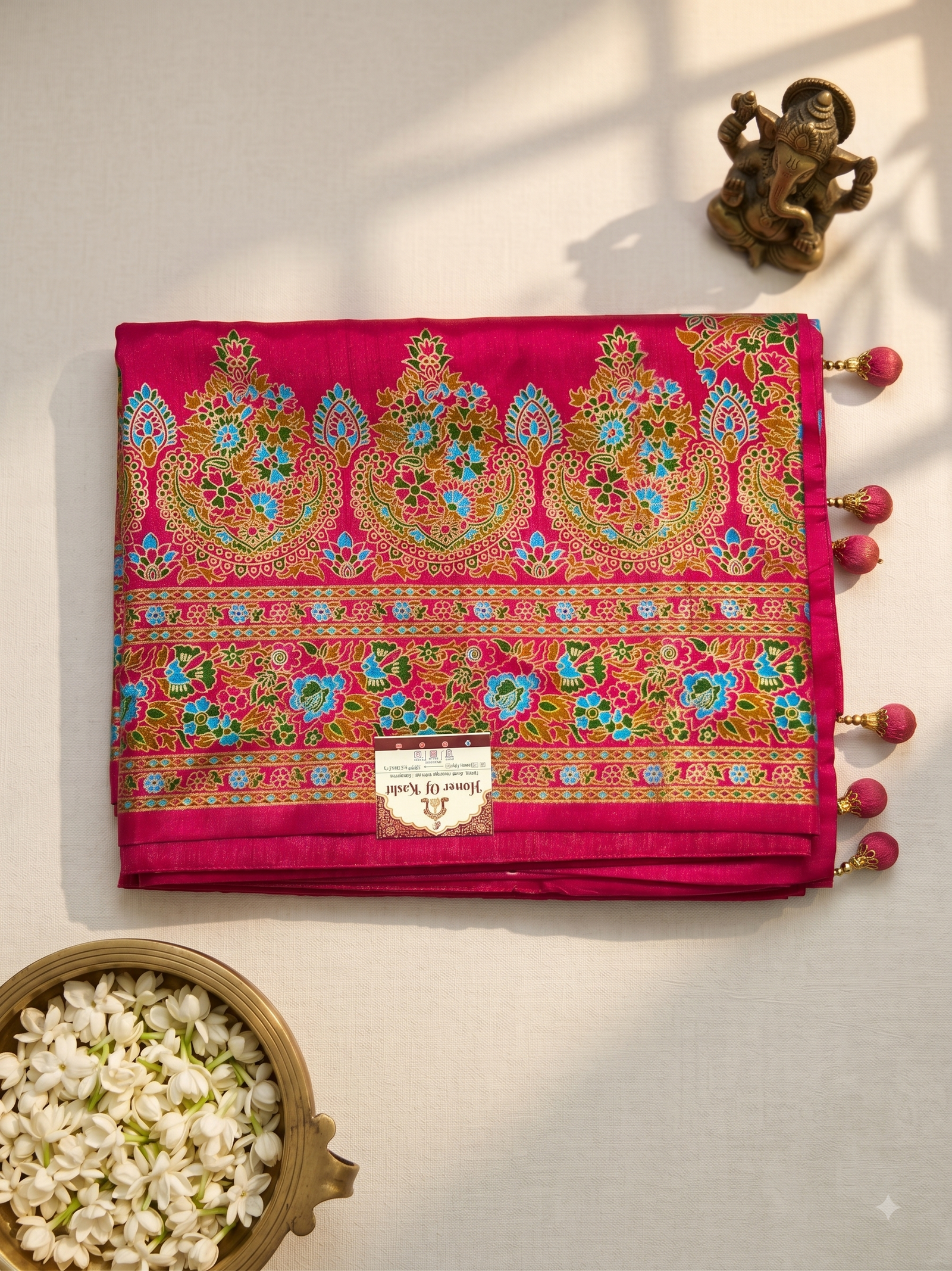 Rani Pink Banarasi Silk Saree with Multi-Color Meenakari Weave & Zari Border