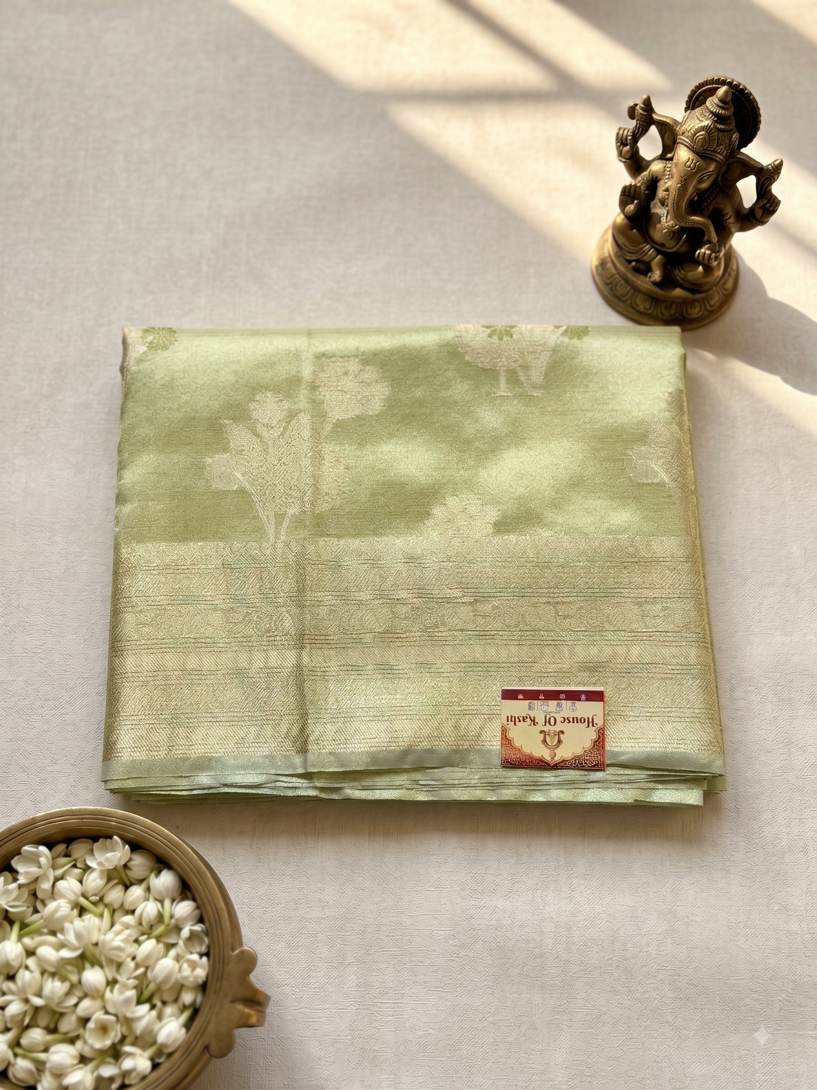 Pastel Sage Green Banarasi Saree