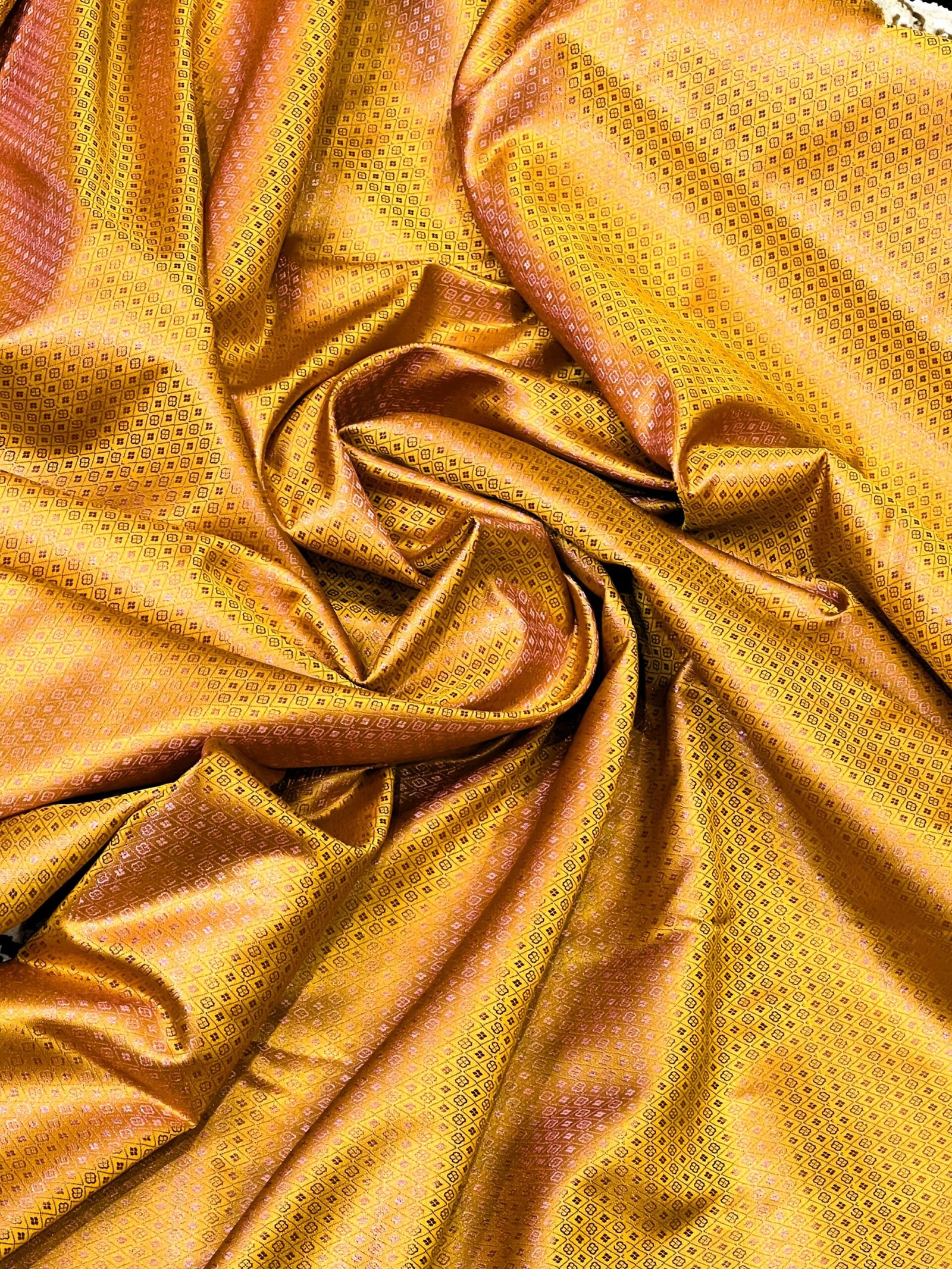 Pure Banarasi Pink Floral Saree with Golden Yellow Border - Image 3