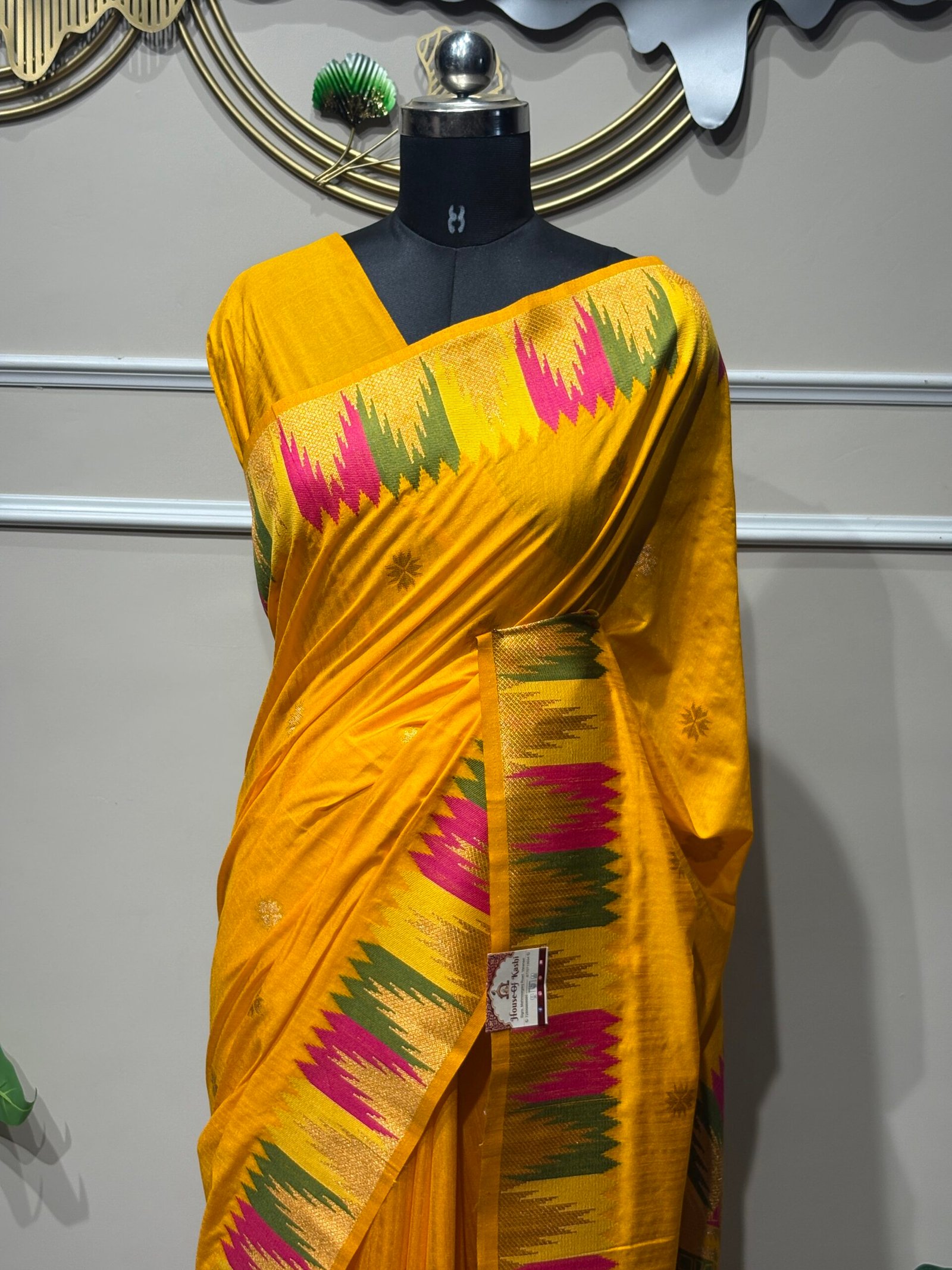 Sunshine Yellow Paithani Silk Saree with Traditional Multicolor Border - Image 2