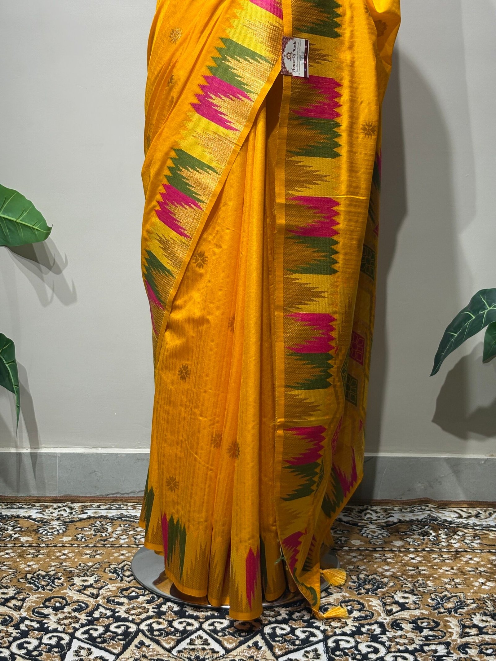 Sunshine Yellow Paithani Silk Saree with Traditional Multicolor Border - Image 6
