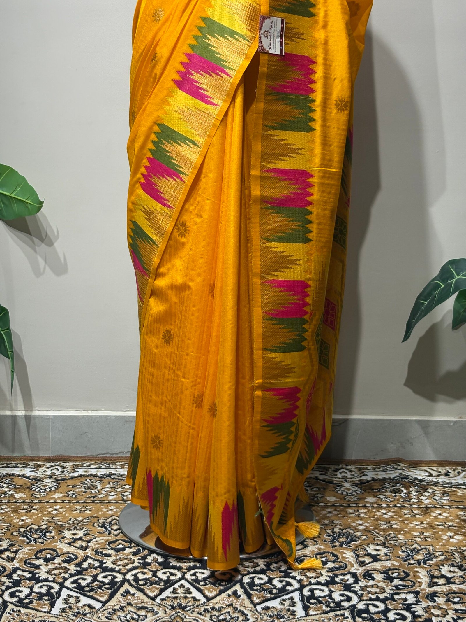 Sunshine Yellow Paithani Silk Saree with Traditional Multicolor Border - Image 4