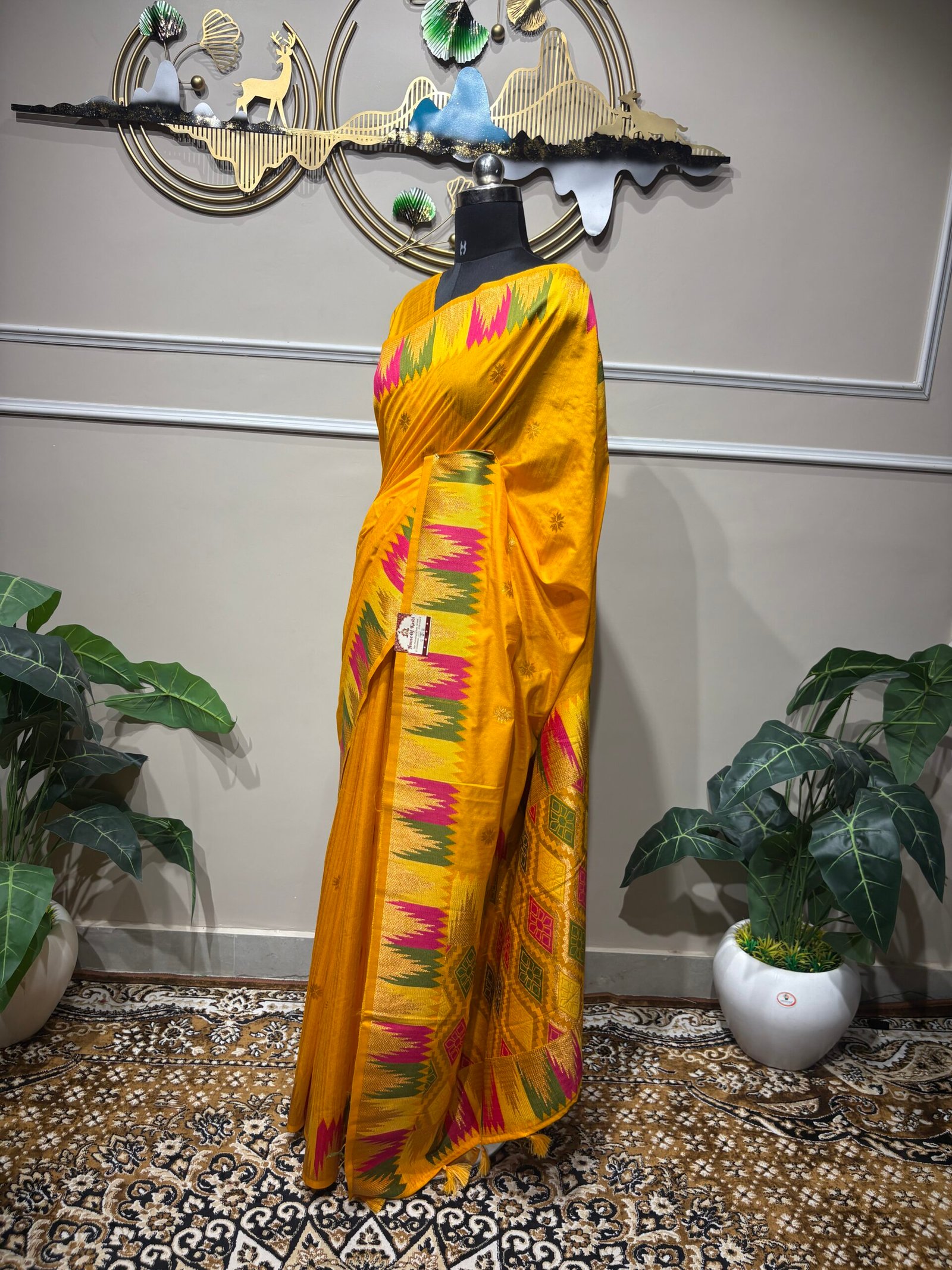 Sunshine Yellow Paithani Silk Saree with Traditional Multicolor Border - Image 3