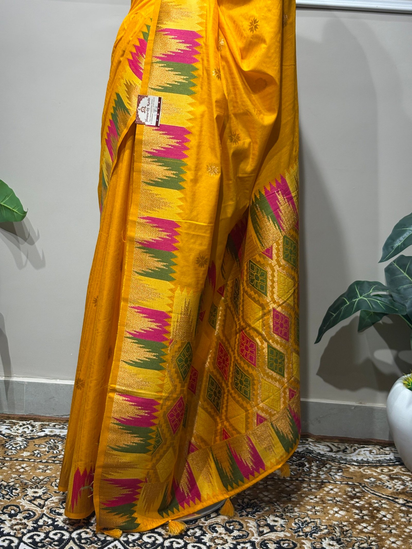 Sunshine Yellow Paithani Silk Saree with Traditional Multicolor Border - Image 5