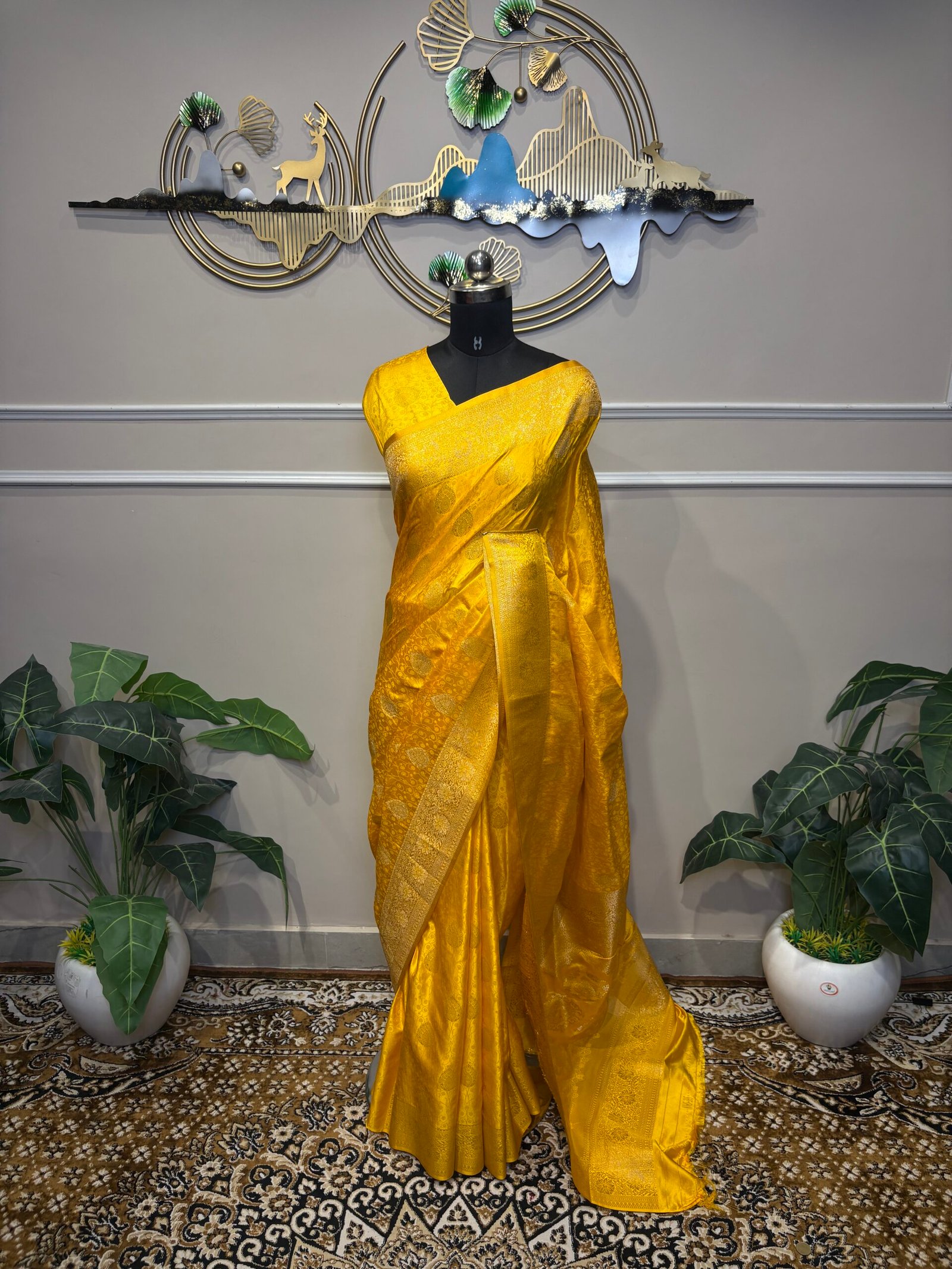 Mustard Yellow Saree with Golden Zari Woven Border - Image 2