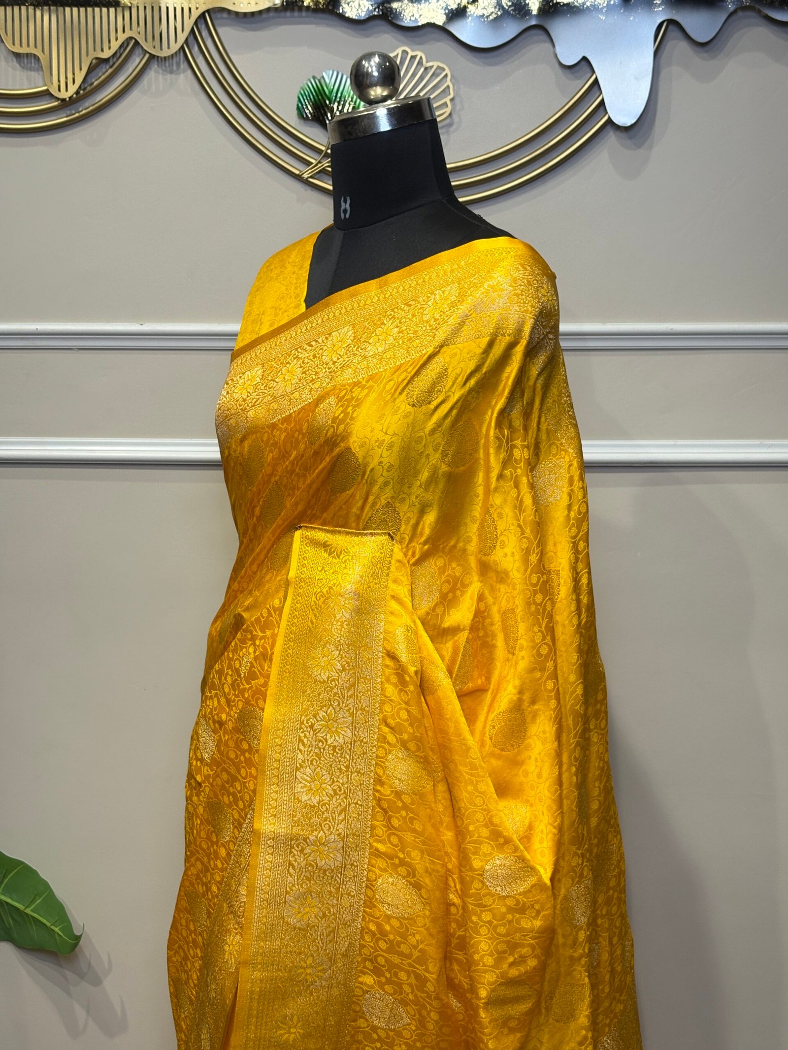 Mustard Yellow Saree with Golden Zari Woven Border - Image 5