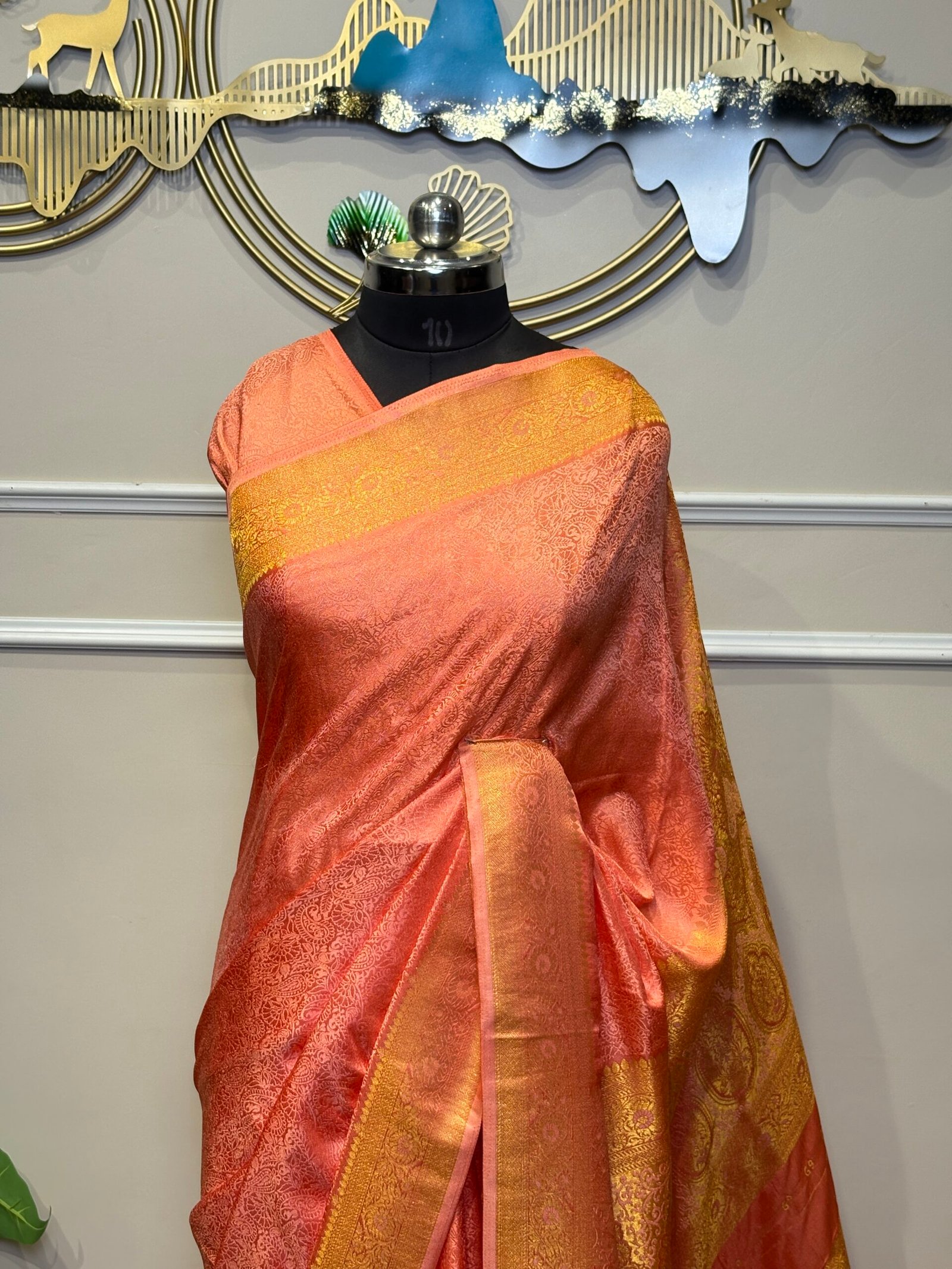 Peach Pink Banarasi Saree with Rich Golden Zari Weaving - Image 3