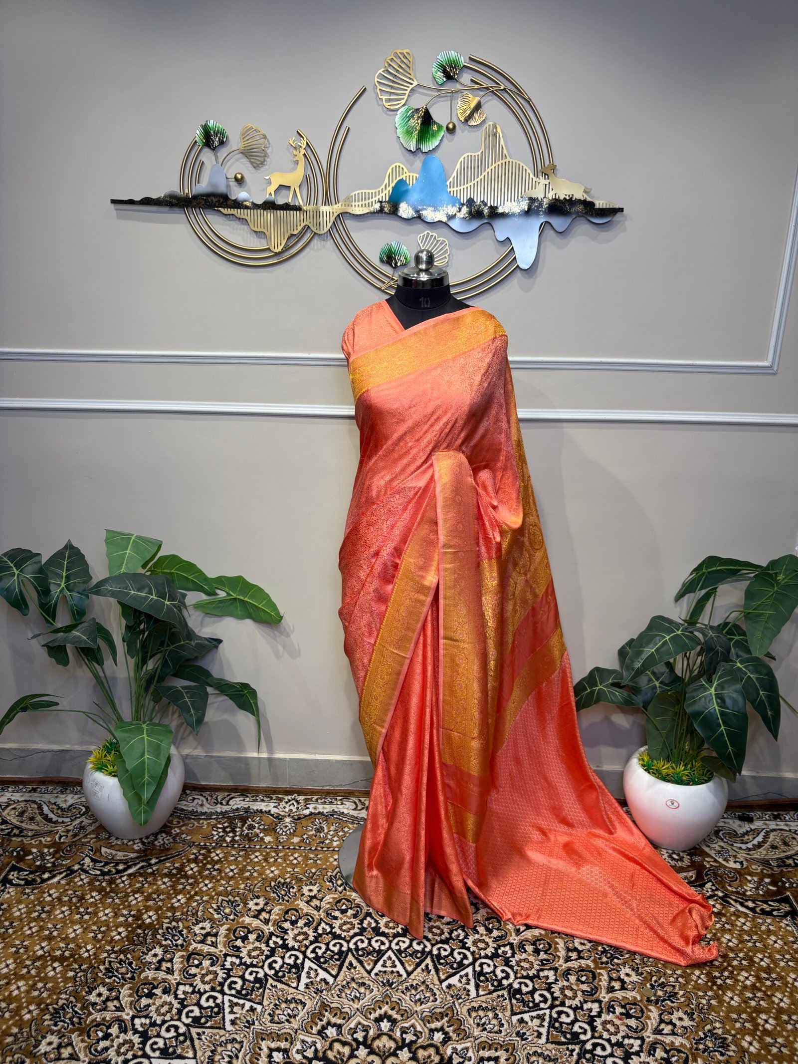 Peach Pink Banarasi Saree with Rich Golden Zari Weaving - Image 2