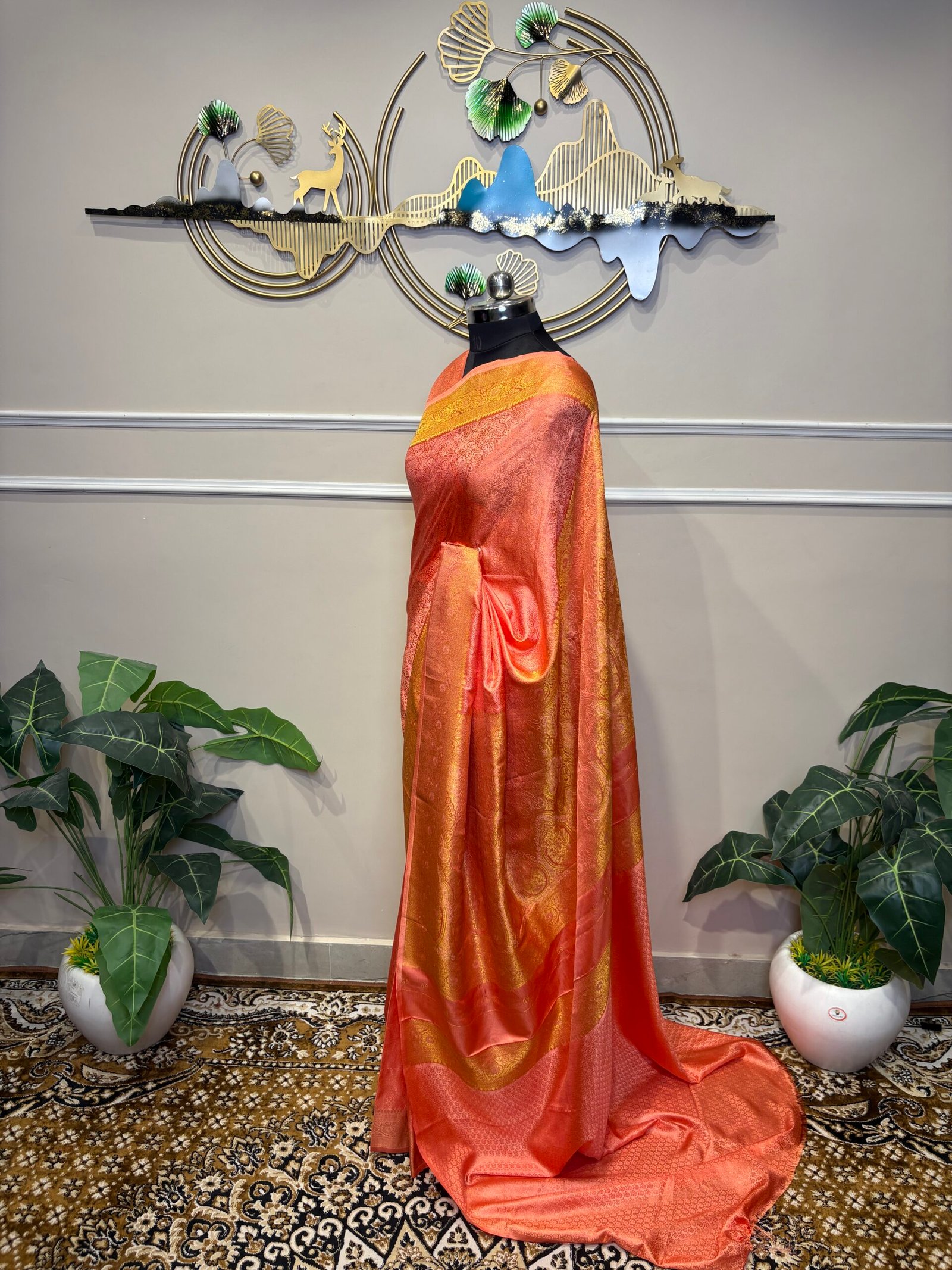Peach Pink Banarasi Saree with Rich Golden Zari Weaving - Image 6