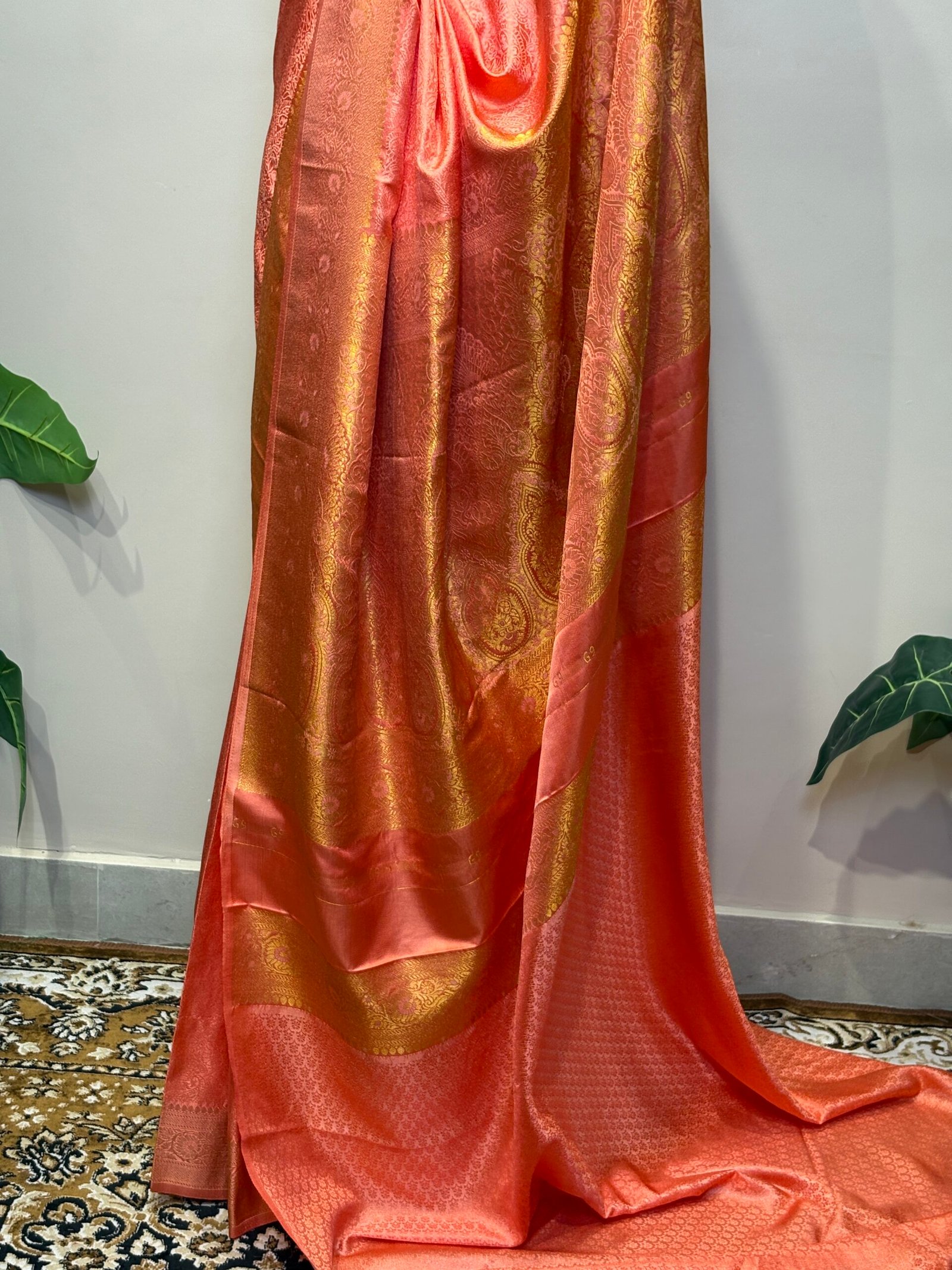 Peach Pink Banarasi Saree with Rich Golden Zari Weaving - Image 7