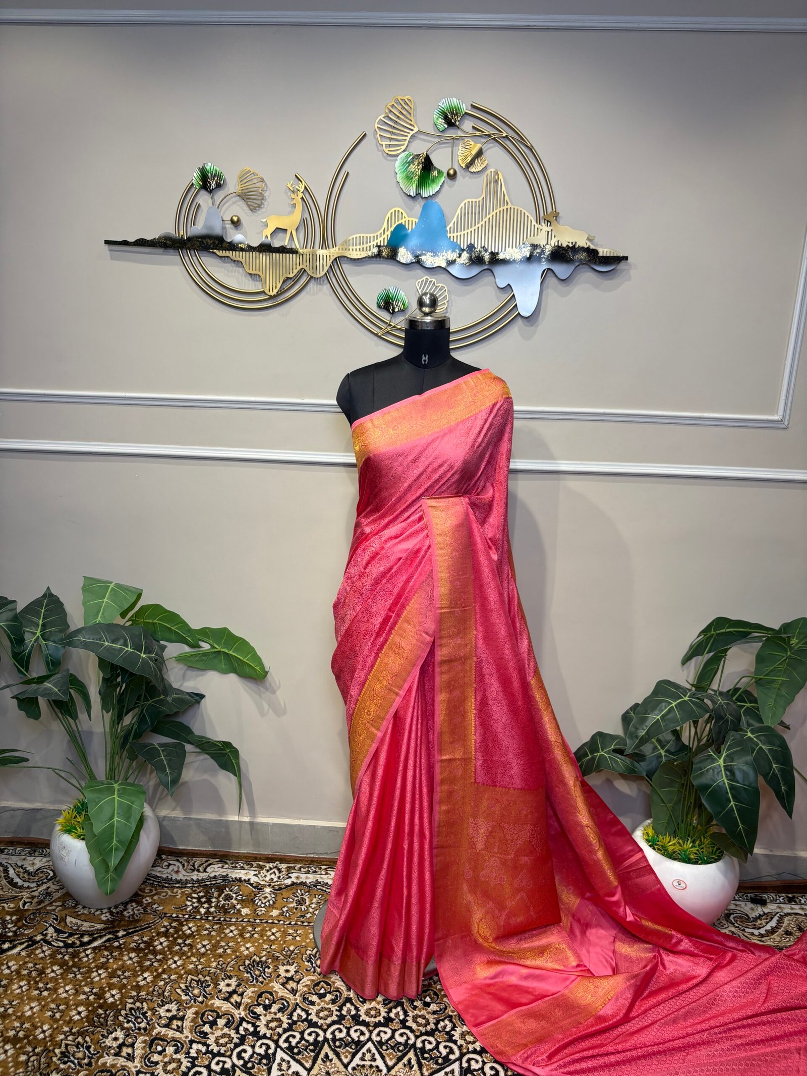 Pink Banarasi Saree with Rich Golden Zari Weaving - Image 2