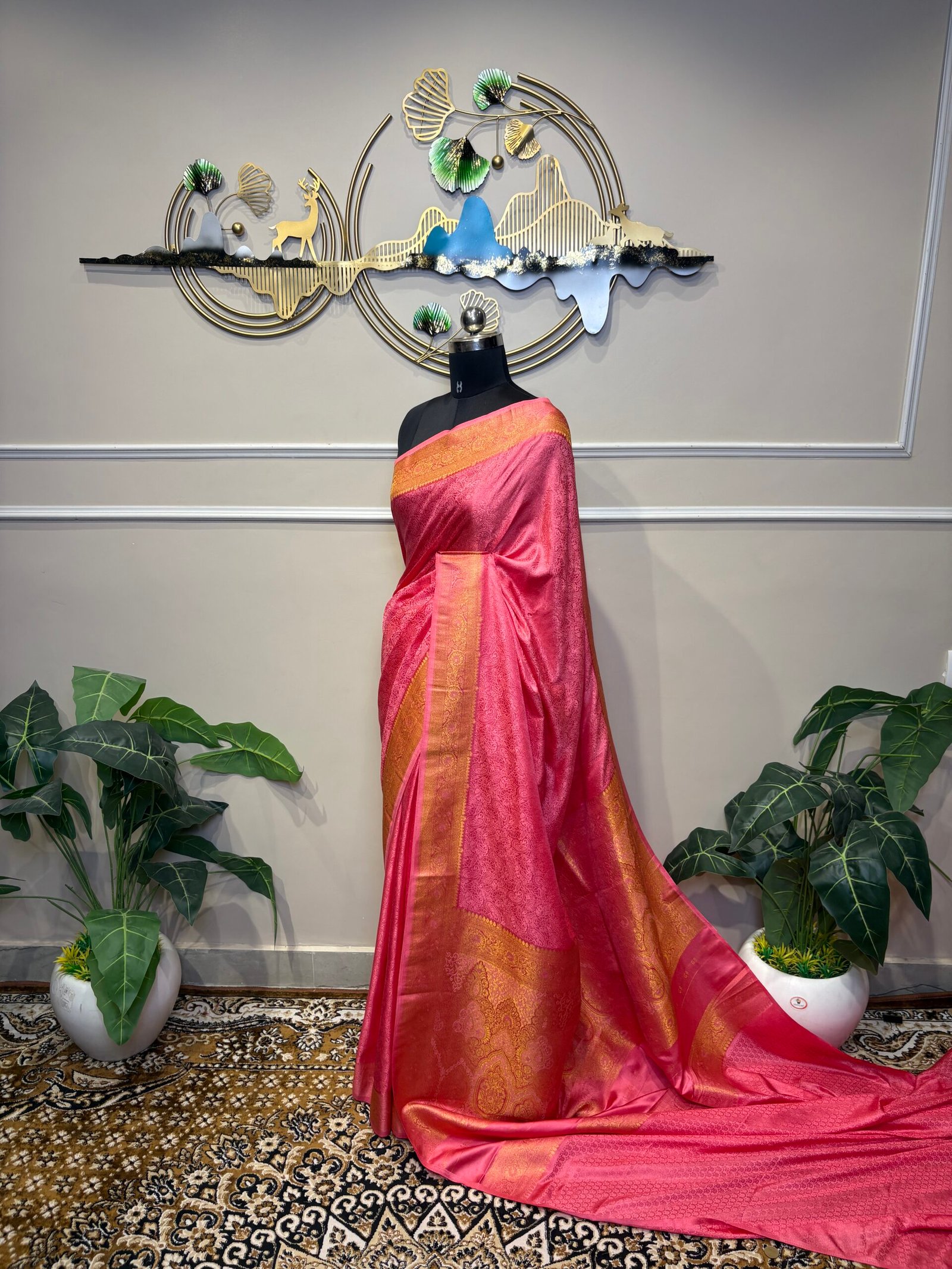 Pink Banarasi Saree with Rich Golden Zari Weaving - Image 6