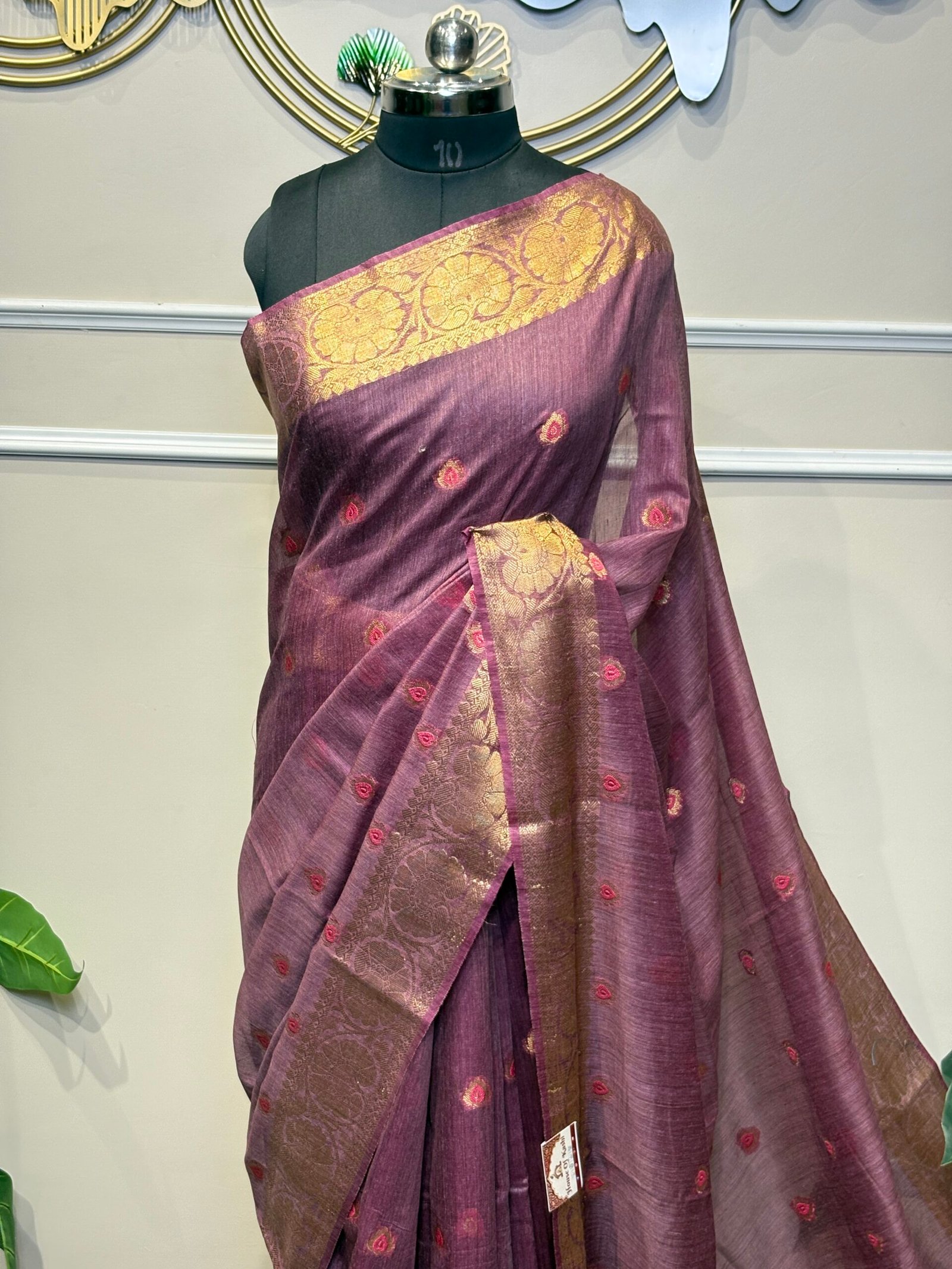 Wine Purple Banarasi Saree - Image 3