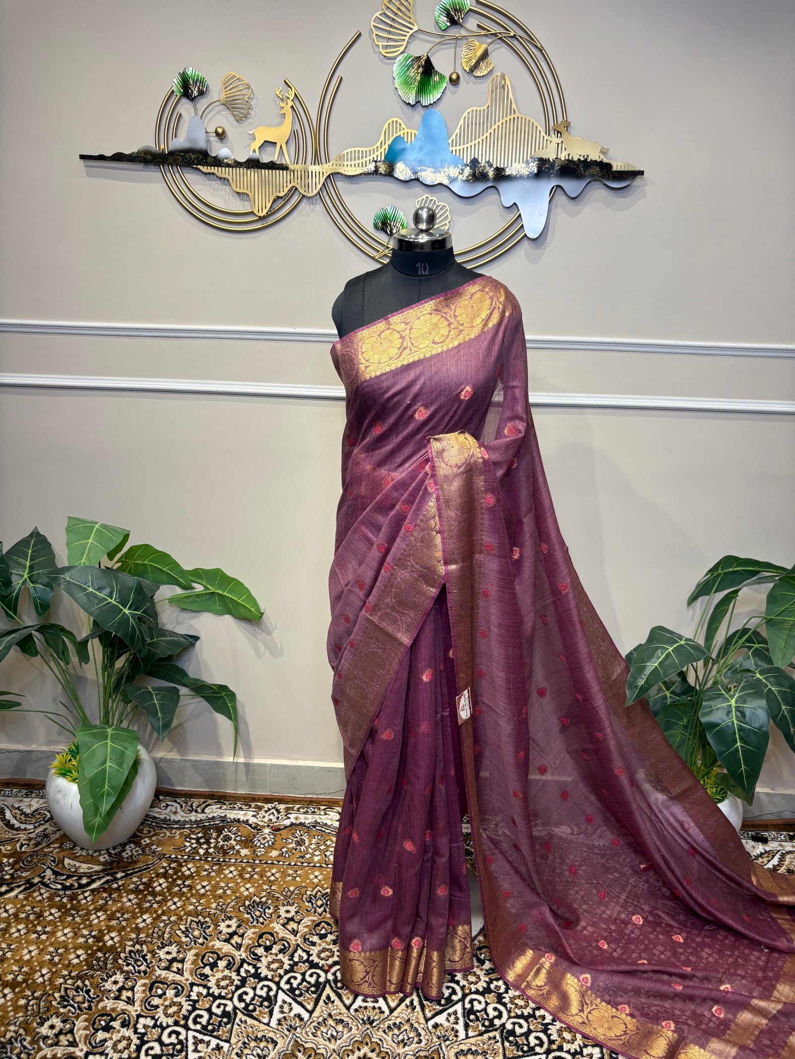 Wine Purple Banarasi Saree - Image 2