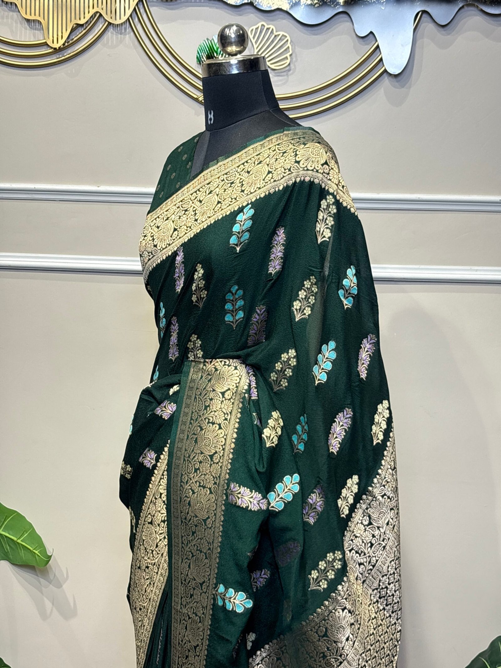 Green Chiffon Saree - Image 5