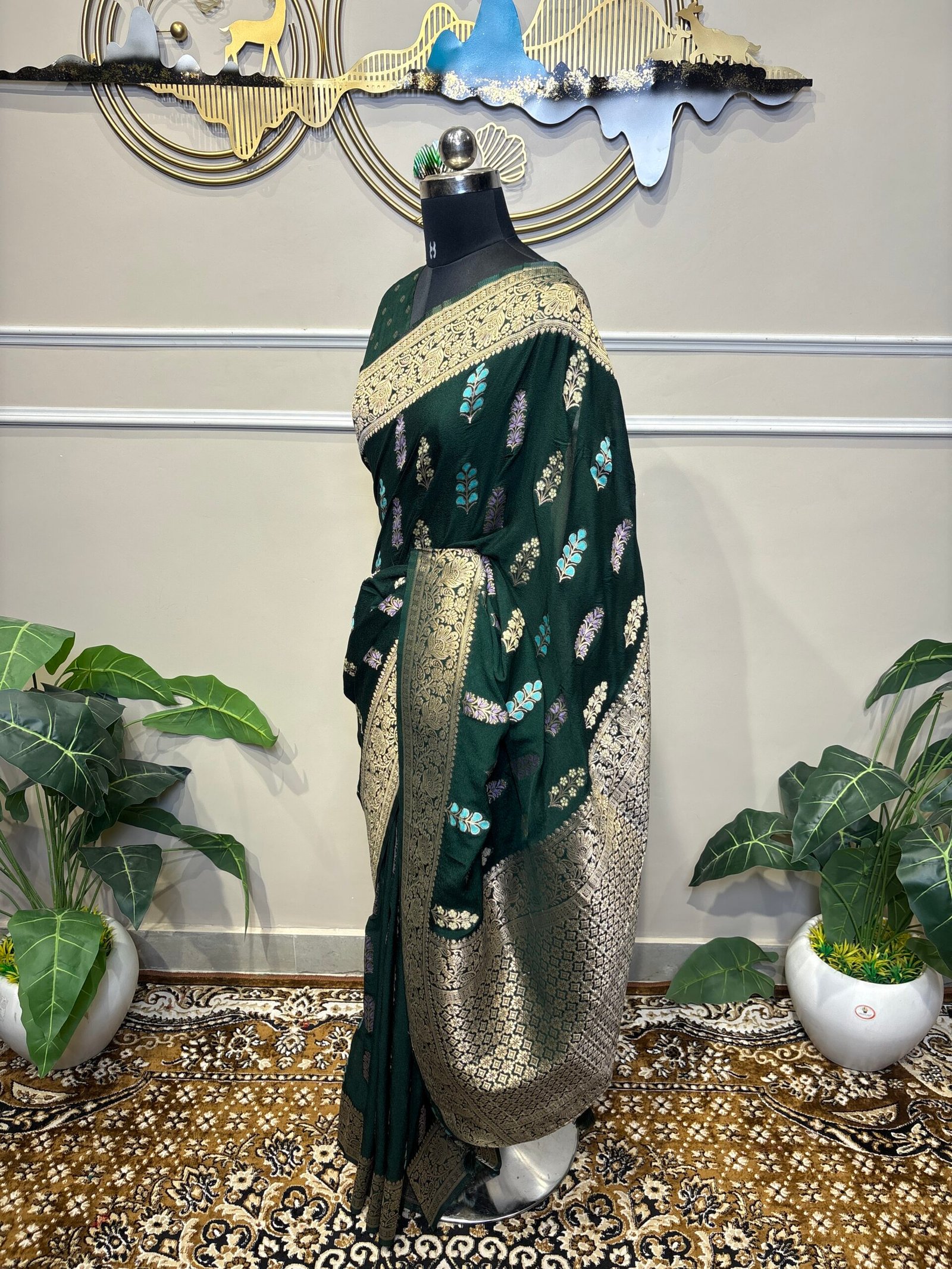Green Chiffon Saree - Image 6