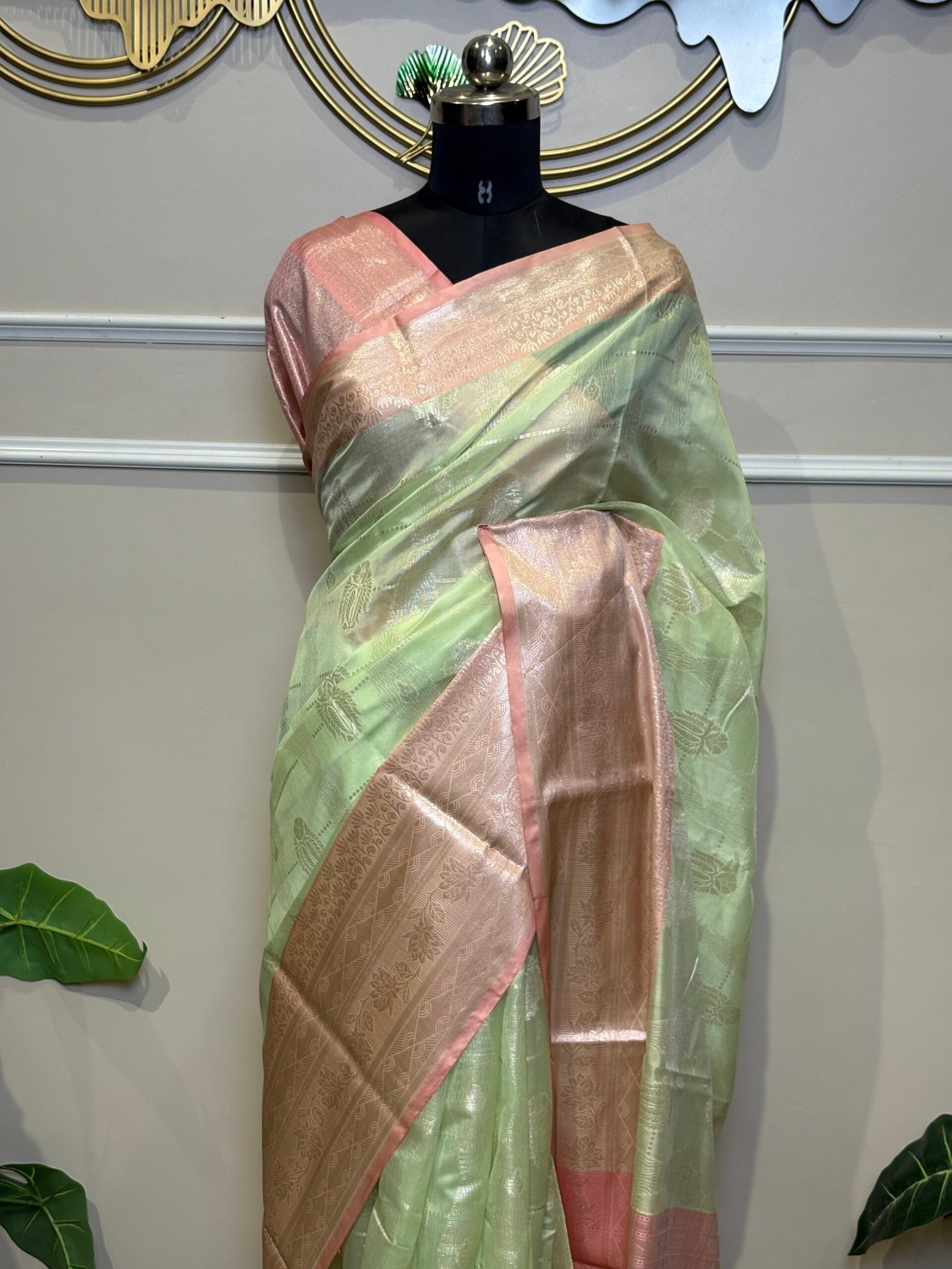 Pastel mint-green Banarasi saree - Image 3