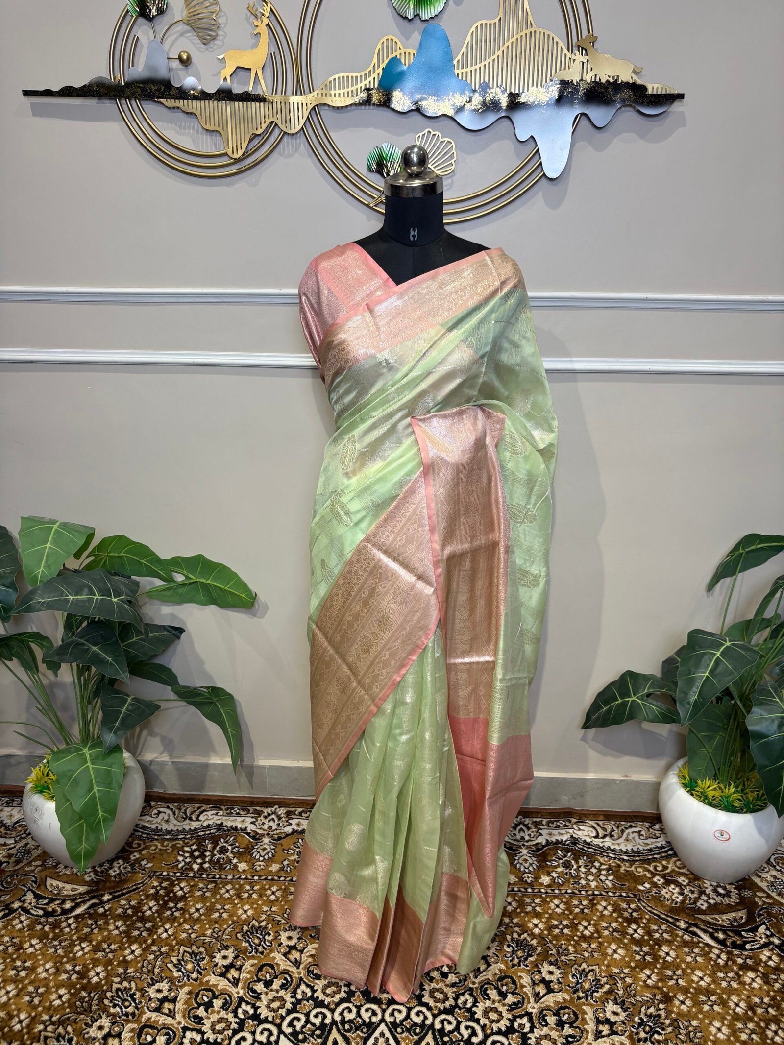 Pastel mint-green Banarasi saree - Image 2