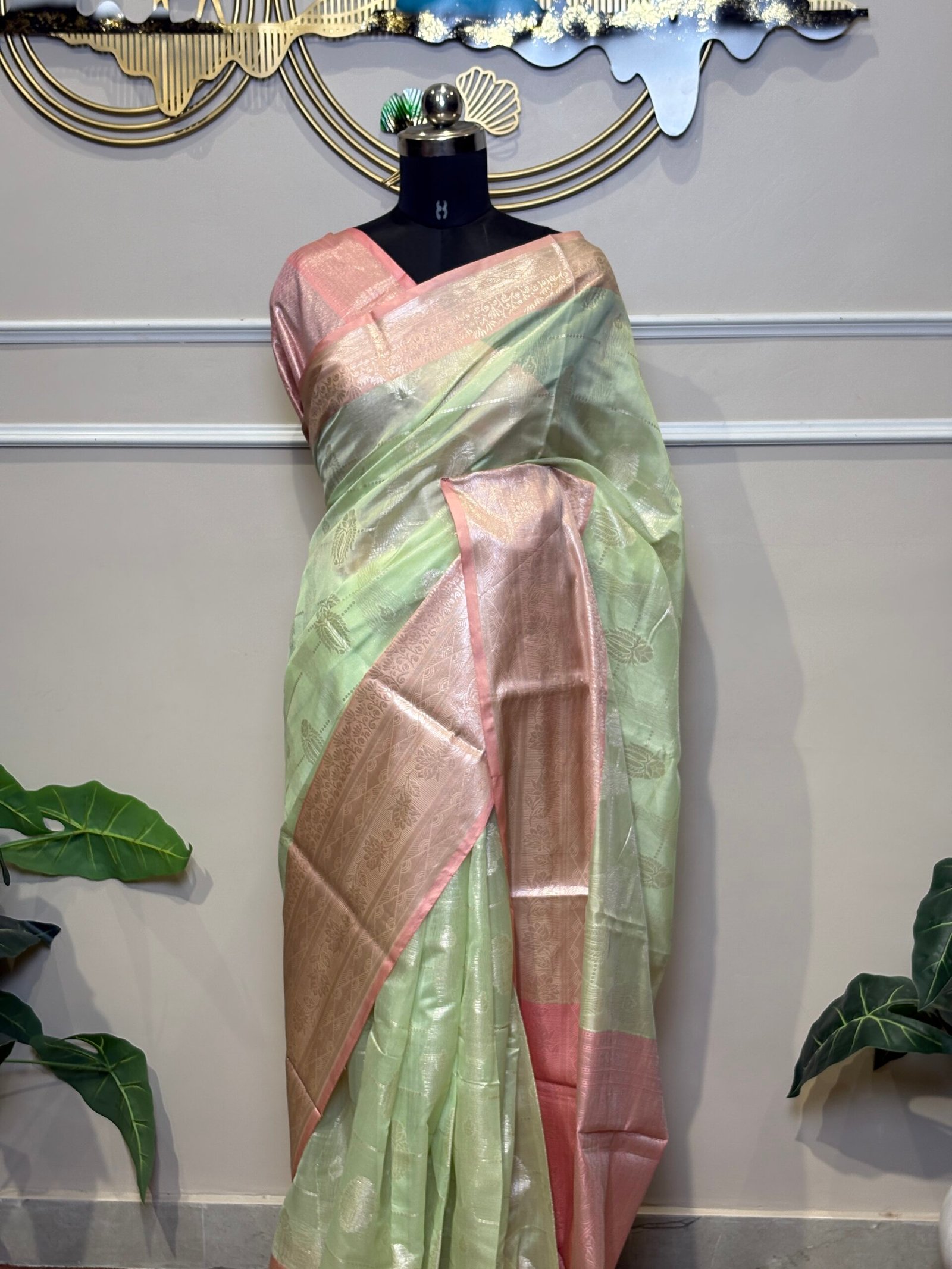 Pastel mint-green Banarasi saree - Image 5