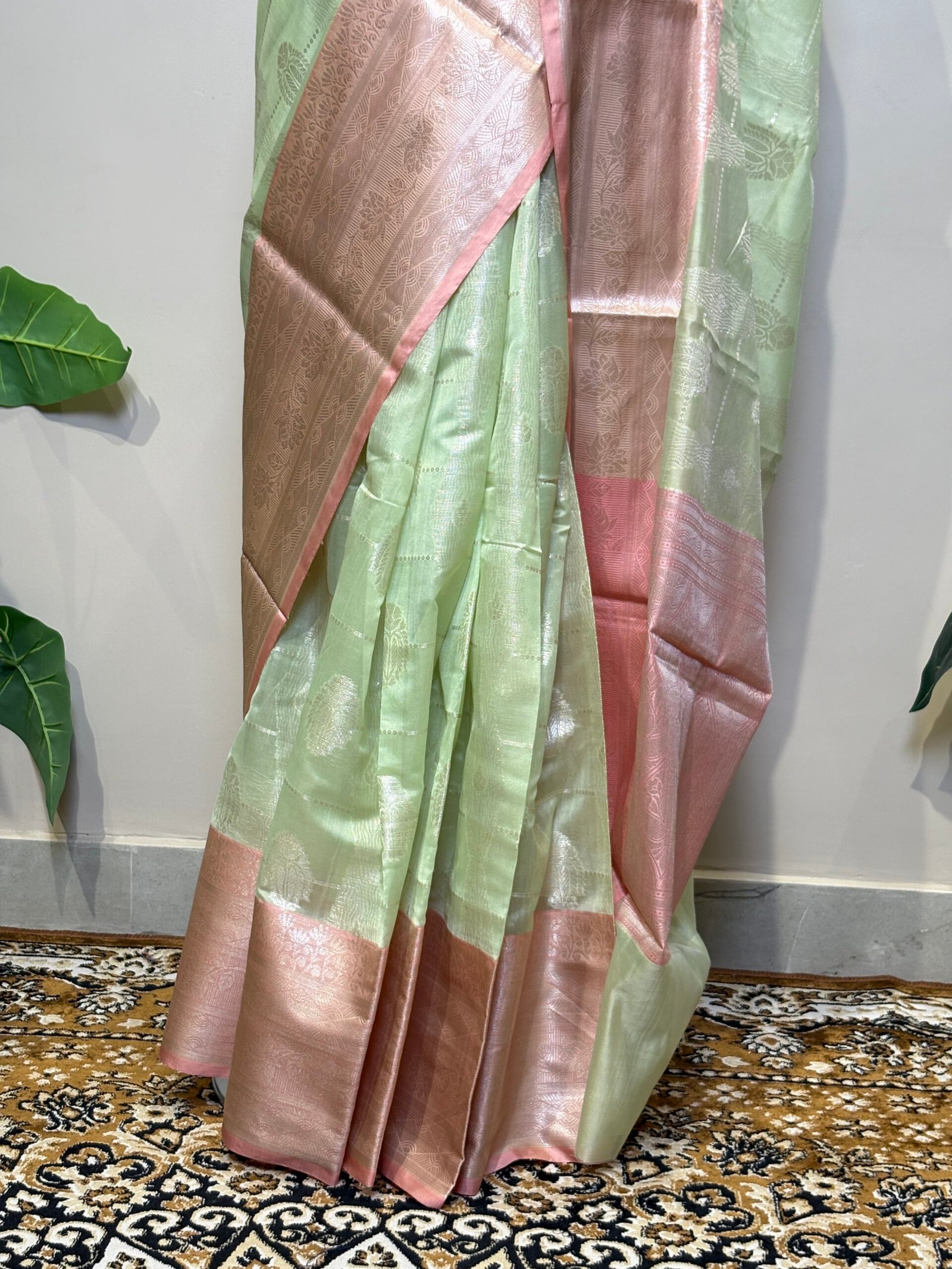 Pastel mint-green Banarasi saree - Image 4