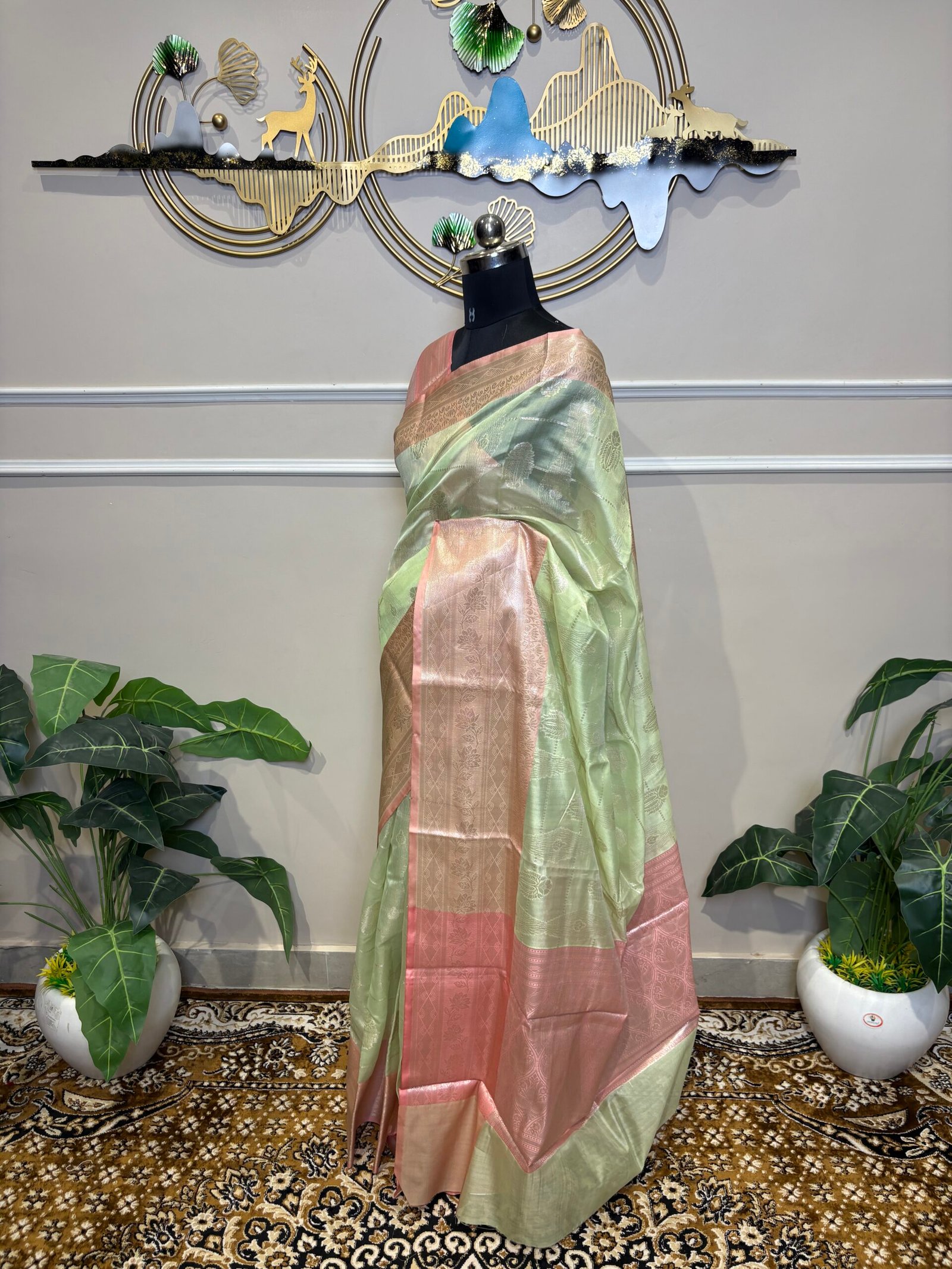 Pastel mint-green Banarasi saree - Image 6