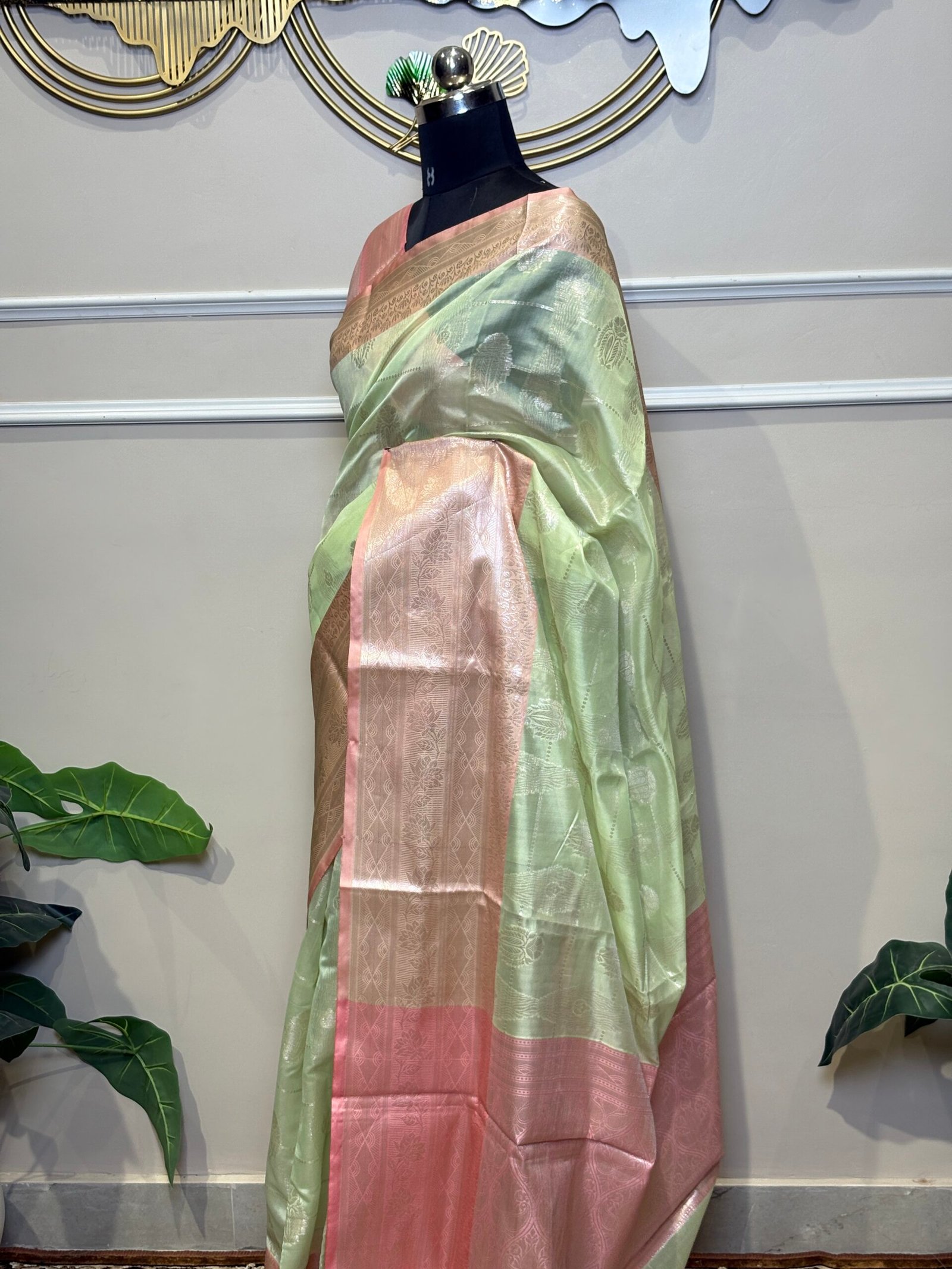 Pastel mint-green Banarasi saree - Image 7