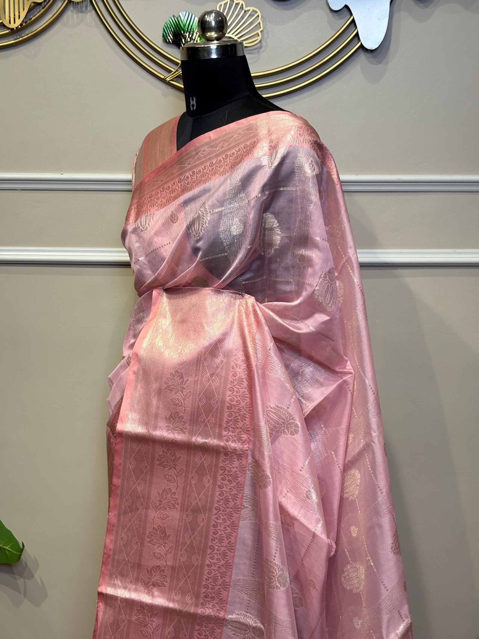 Blush Pink Mushroo Satin Saree - Image 4