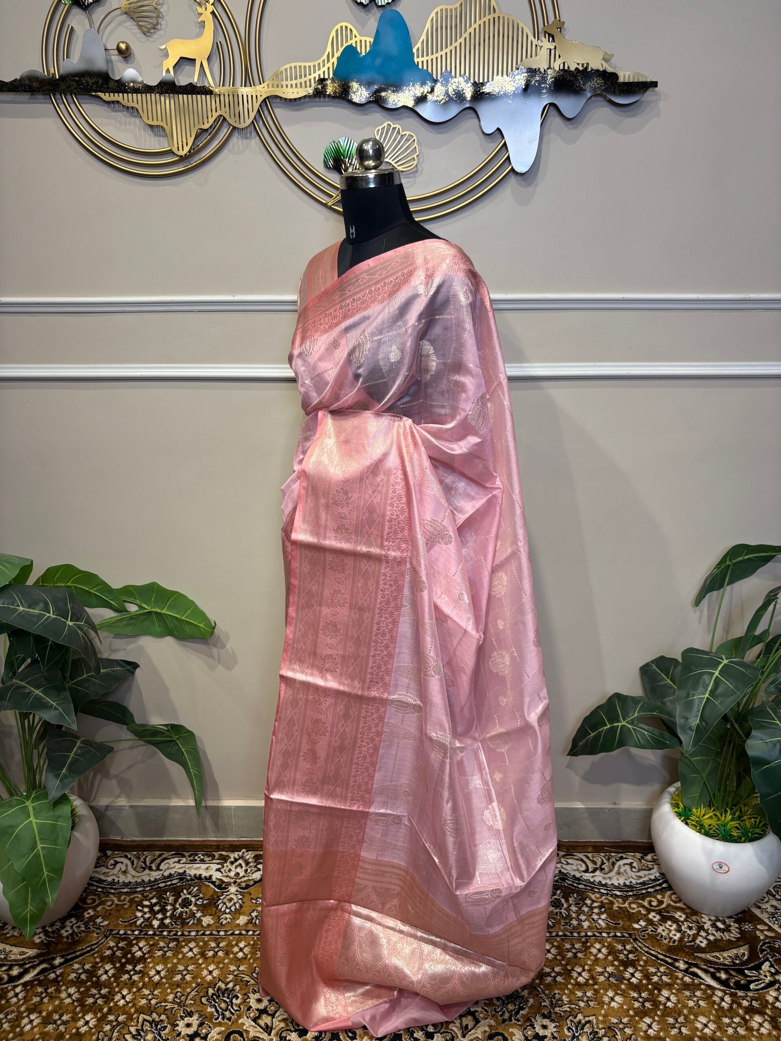 Blush Pink Mushroo Satin Saree - Image 3