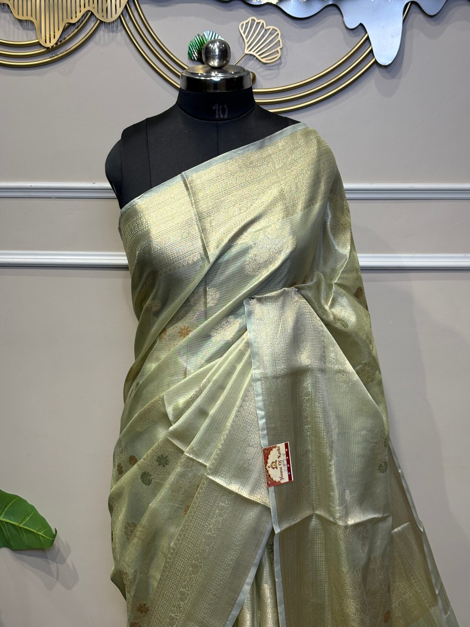 Pastel Sage Green Banarasi Saree - Image 2