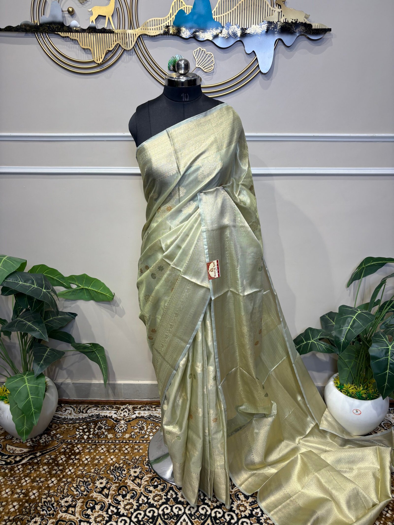 Pastel Sage Green Banarasi Saree - Image 6