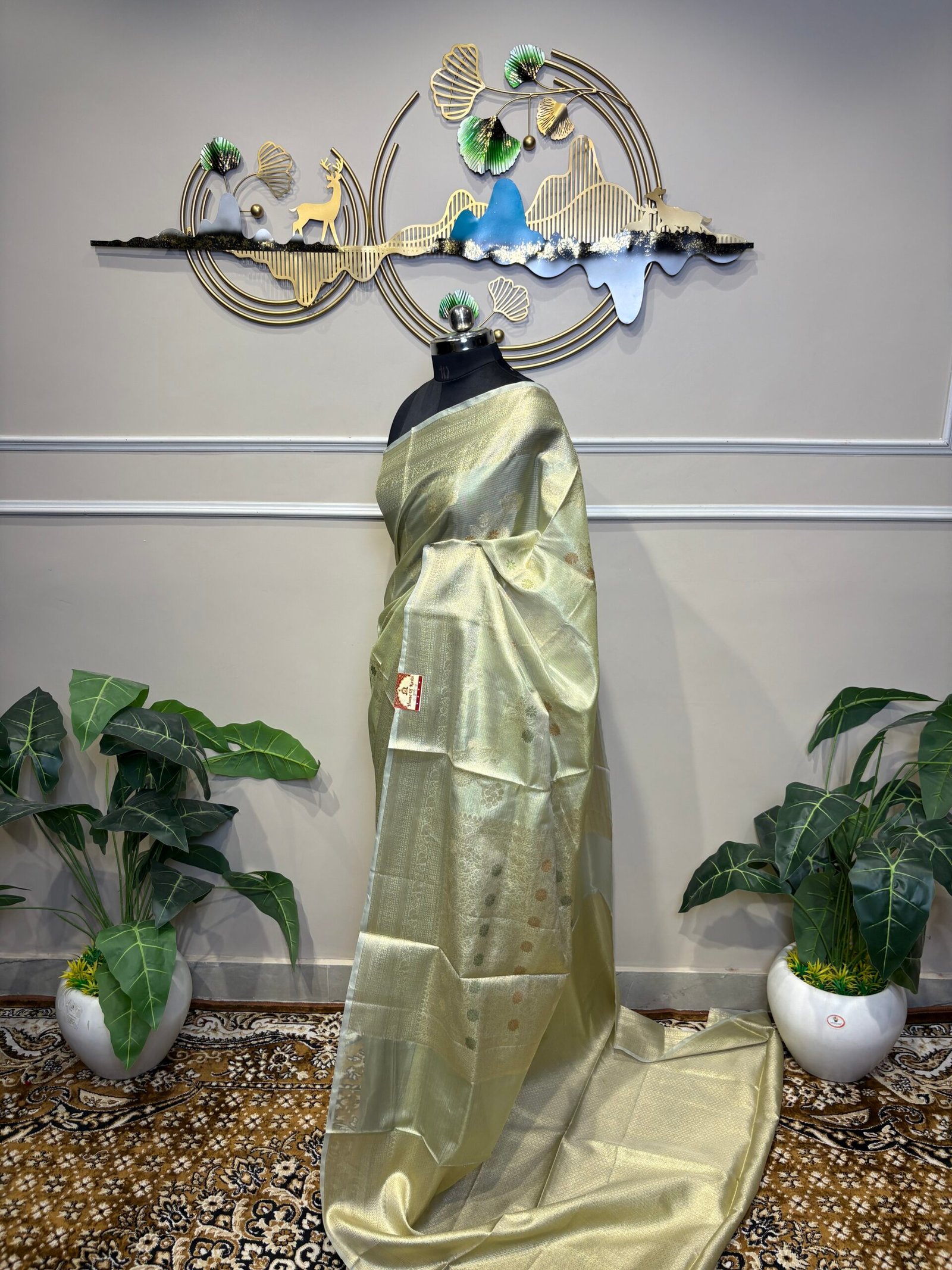 Pastel Sage Green Banarasi Saree - Image 4