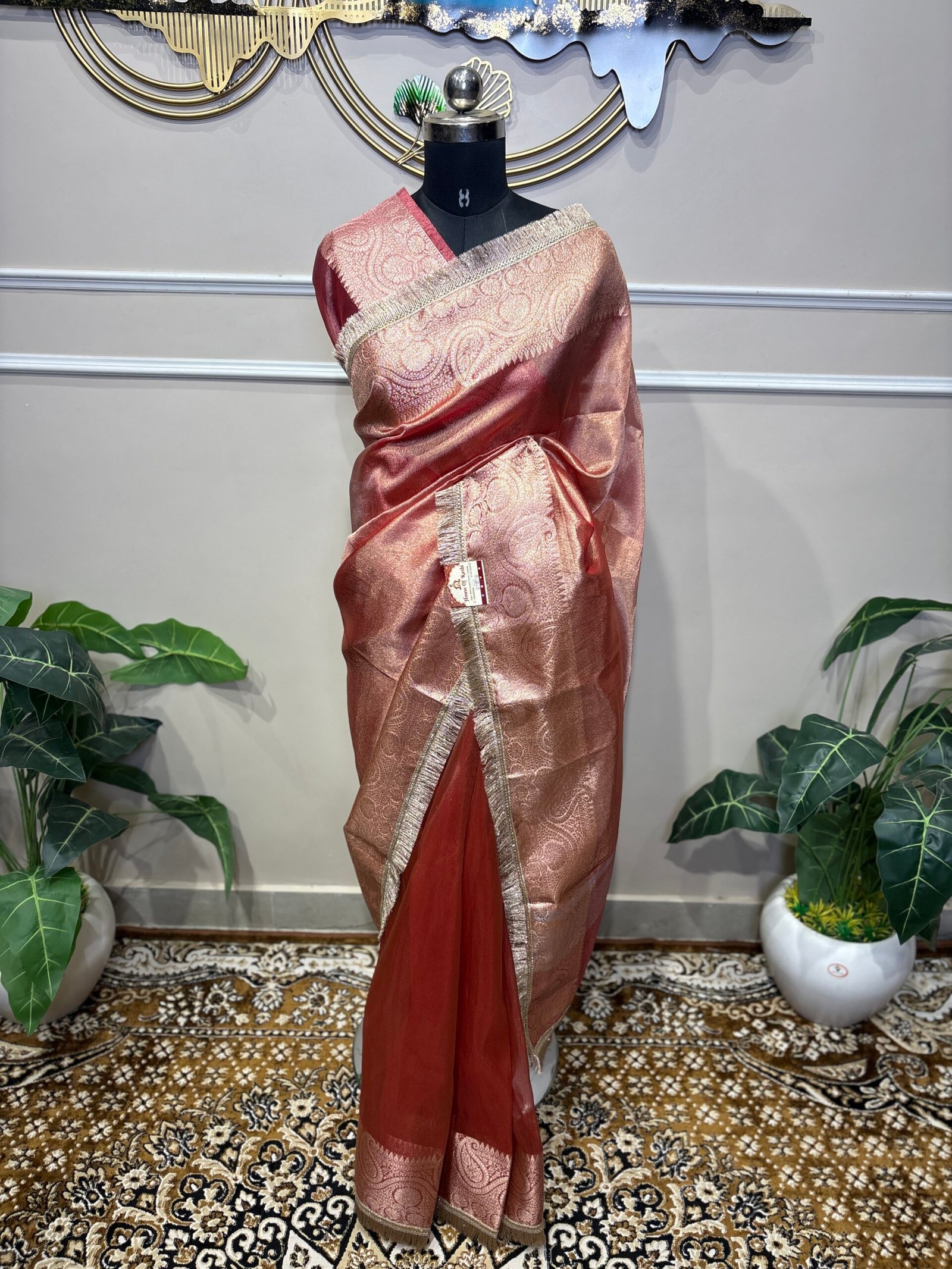 Rosewood Copper Organza Saree - Image 4