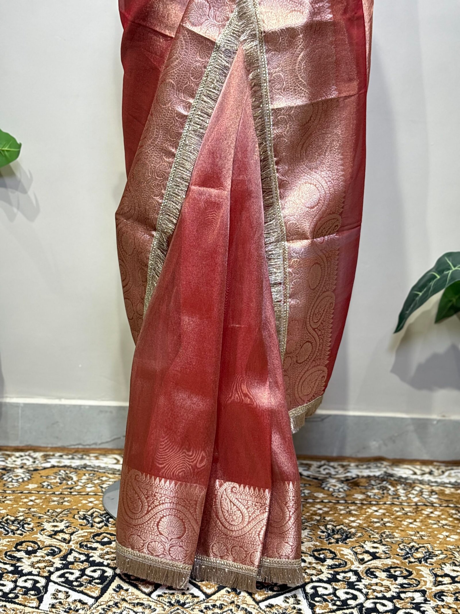 Rosewood Copper Organza Saree - Image 3
