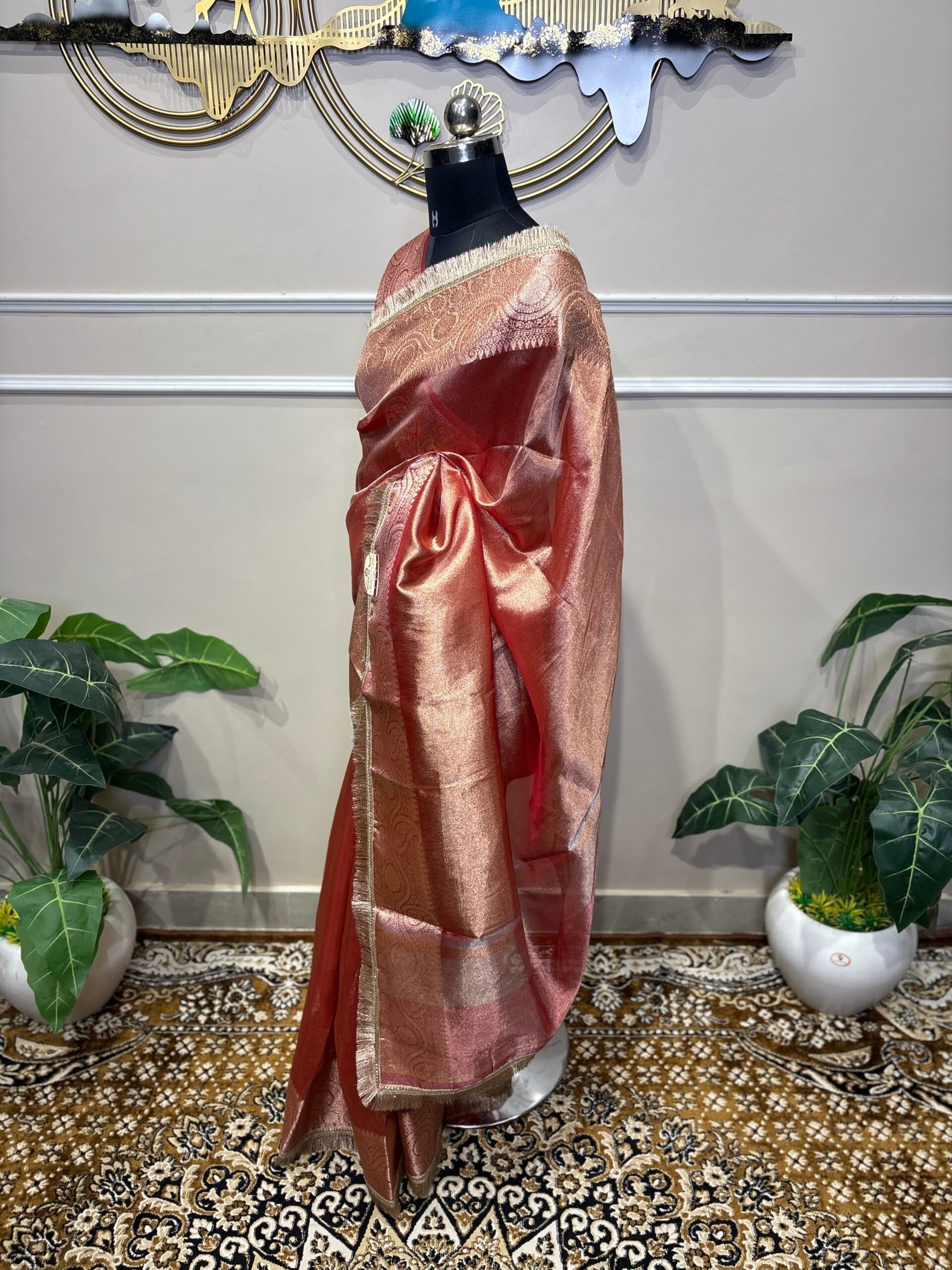 Rosewood Copper Organza Saree - Image 6