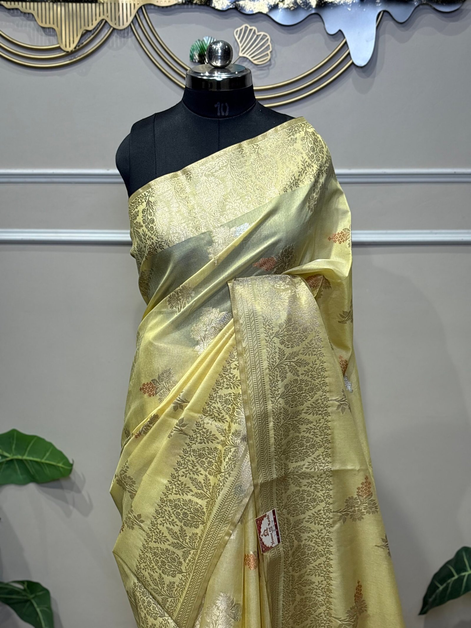 Pastel Yellow Banarasi Saree - Image 2