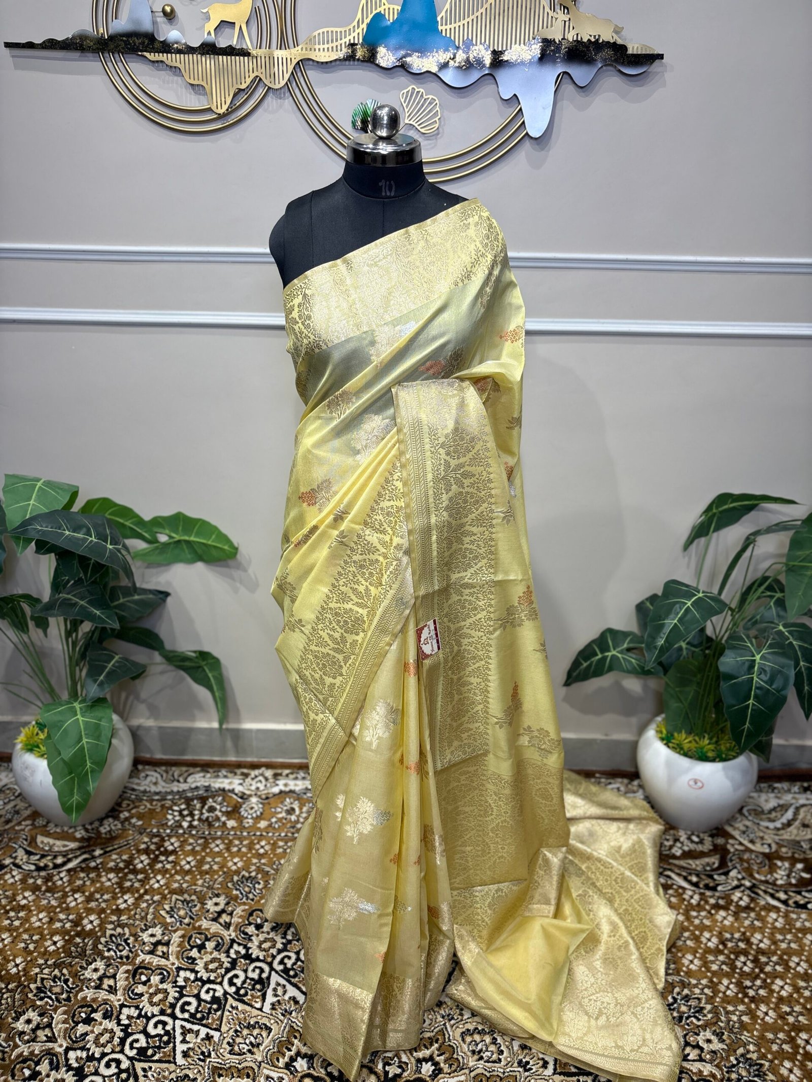 Pastel Yellow Banarasi Saree - Image 3