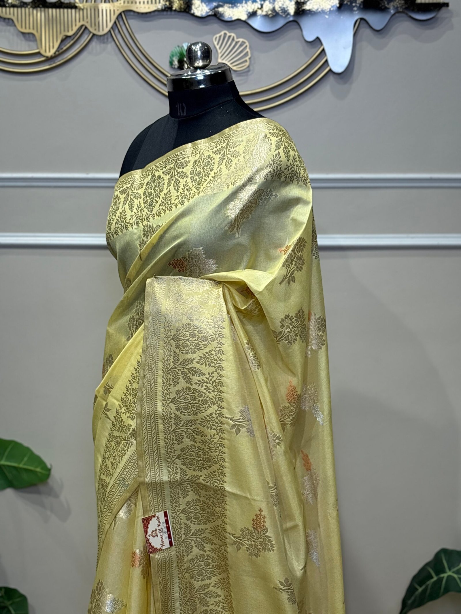 Pastel Yellow Banarasi Saree - Image 6