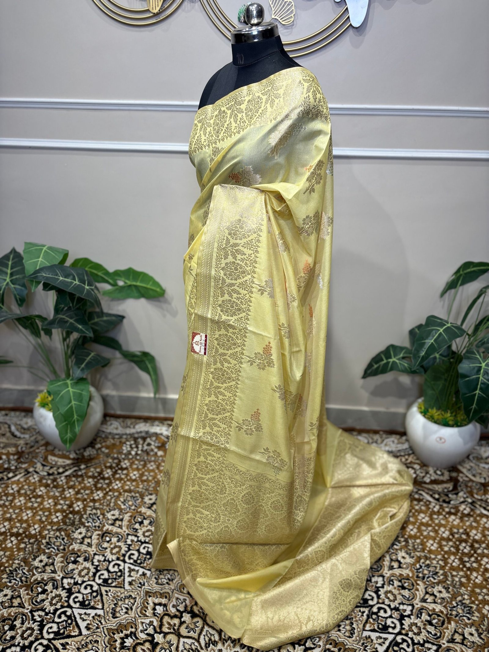 Pastel Yellow Banarasi Saree - Image 5