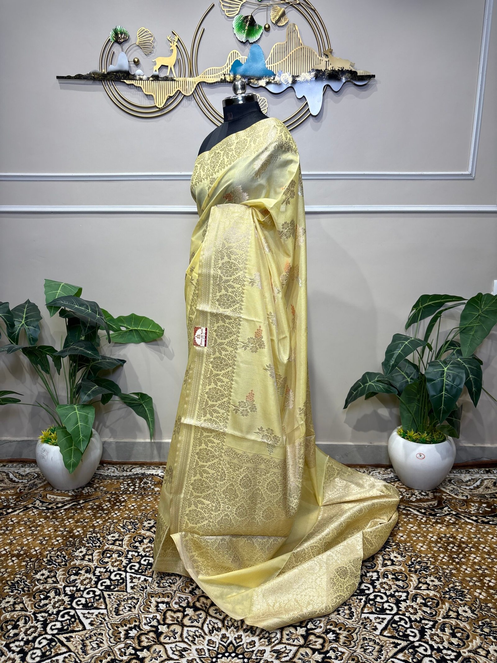 Pastel Yellow Banarasi Saree - Image 7