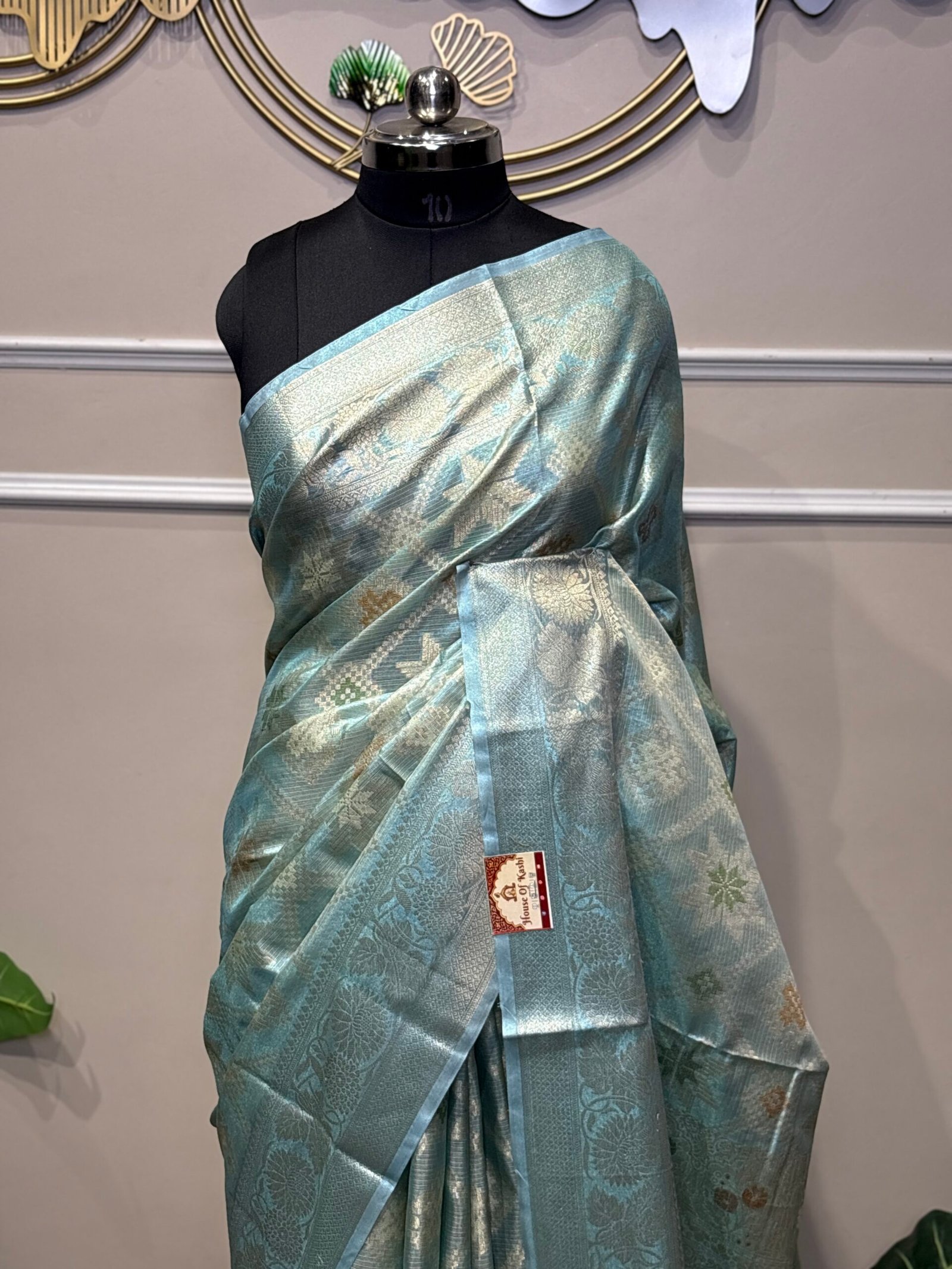 Ice-blue Banarasi saree - Image 3