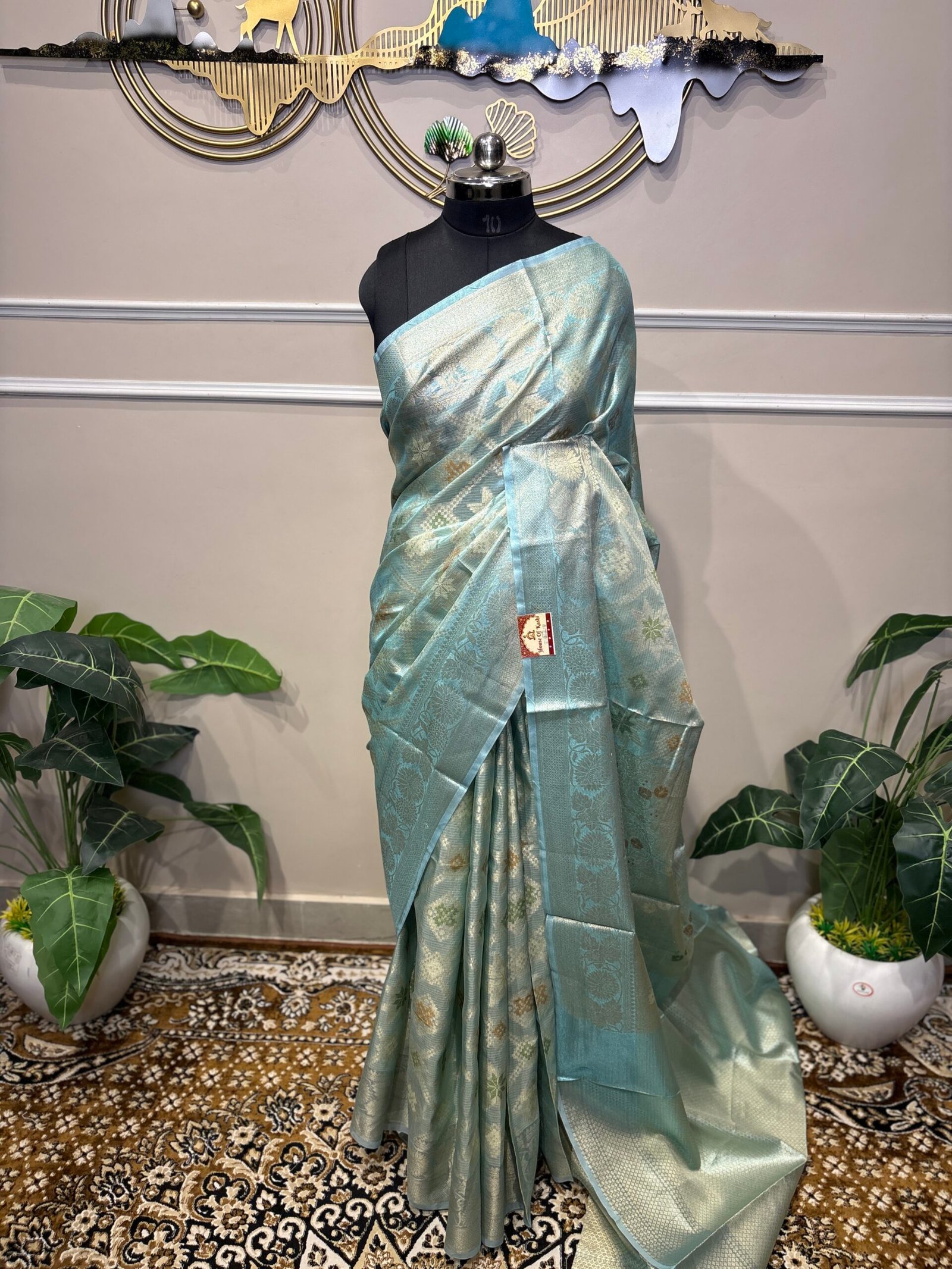 Ice-blue Banarasi saree - Image 2