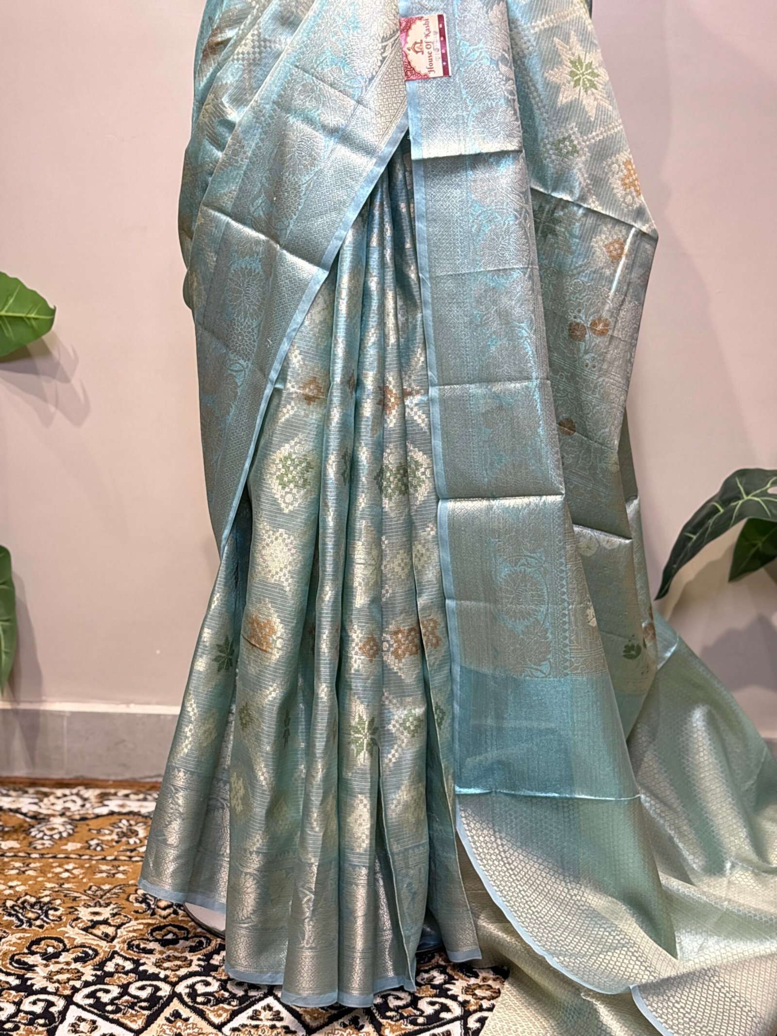 Ice-blue Banarasi saree - Image 5