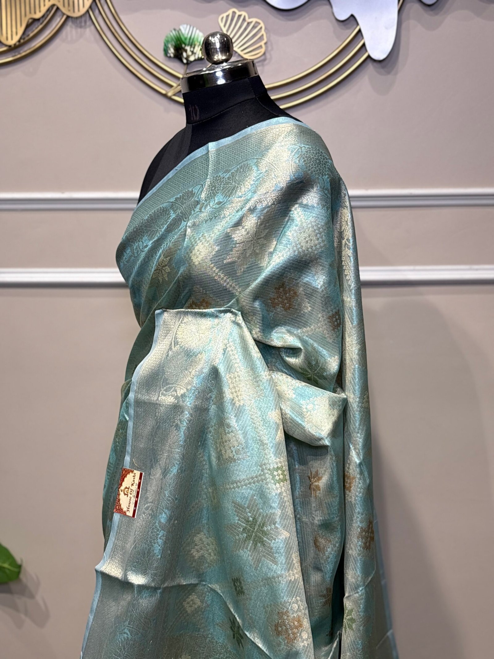 Ice-blue Banarasi saree - Image 4