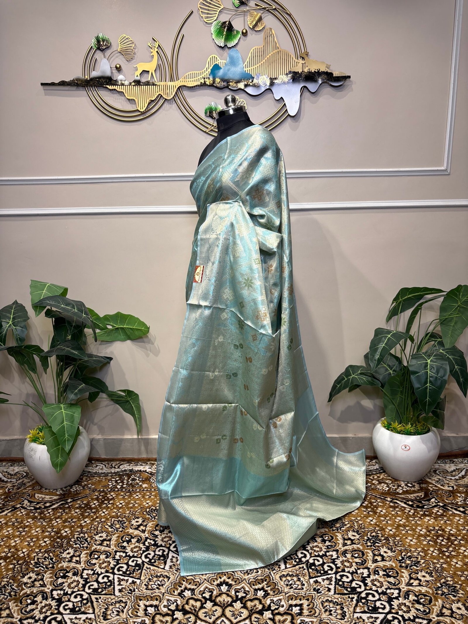 Ice-blue Banarasi saree - Image 6