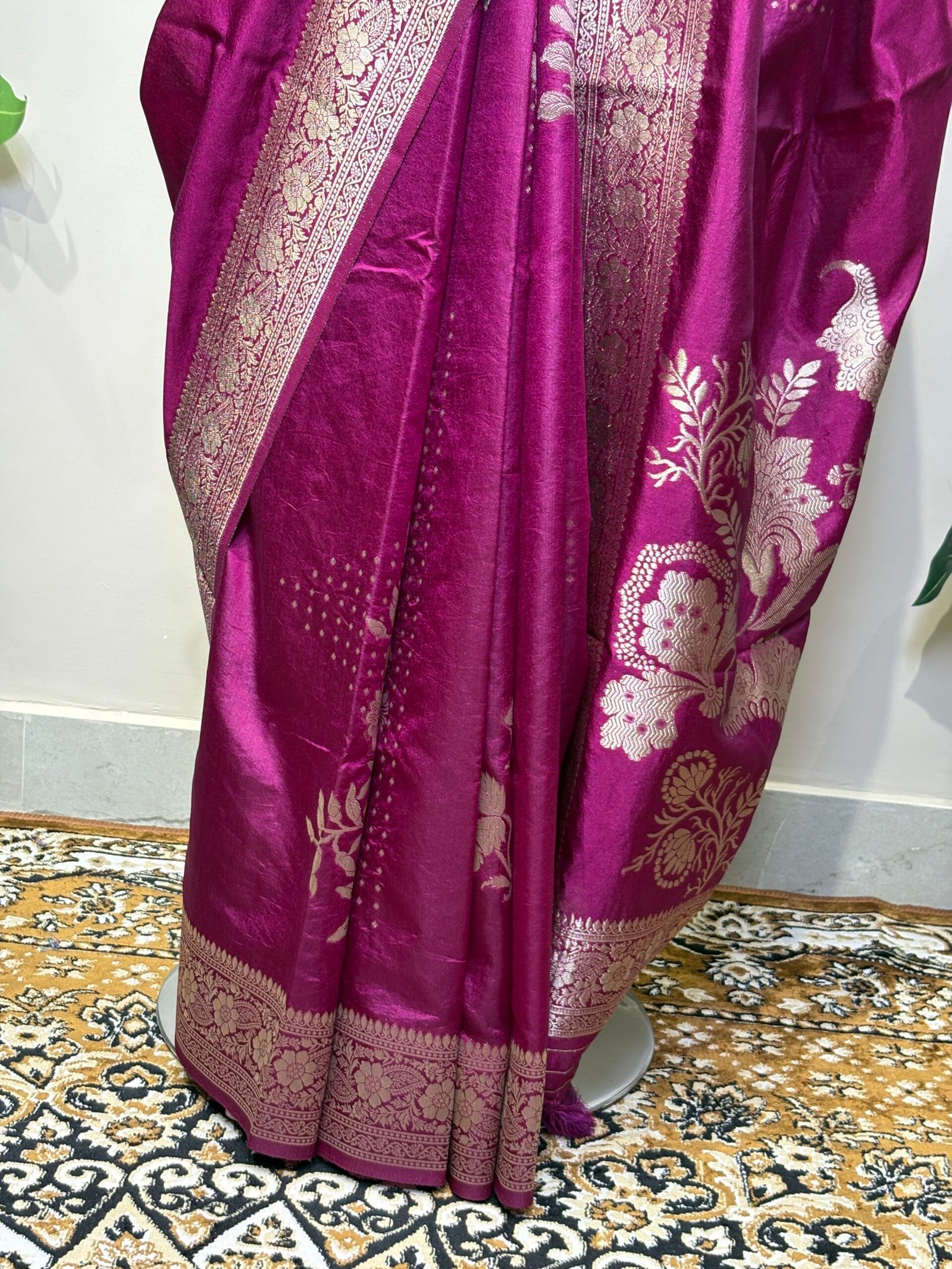 Wine Purple Banarasi Saree - Image 7