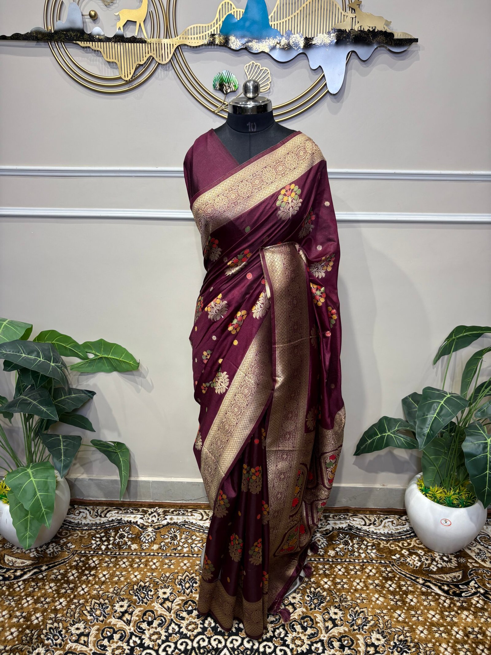 Wine Purple Banarasi Saree - Image 2