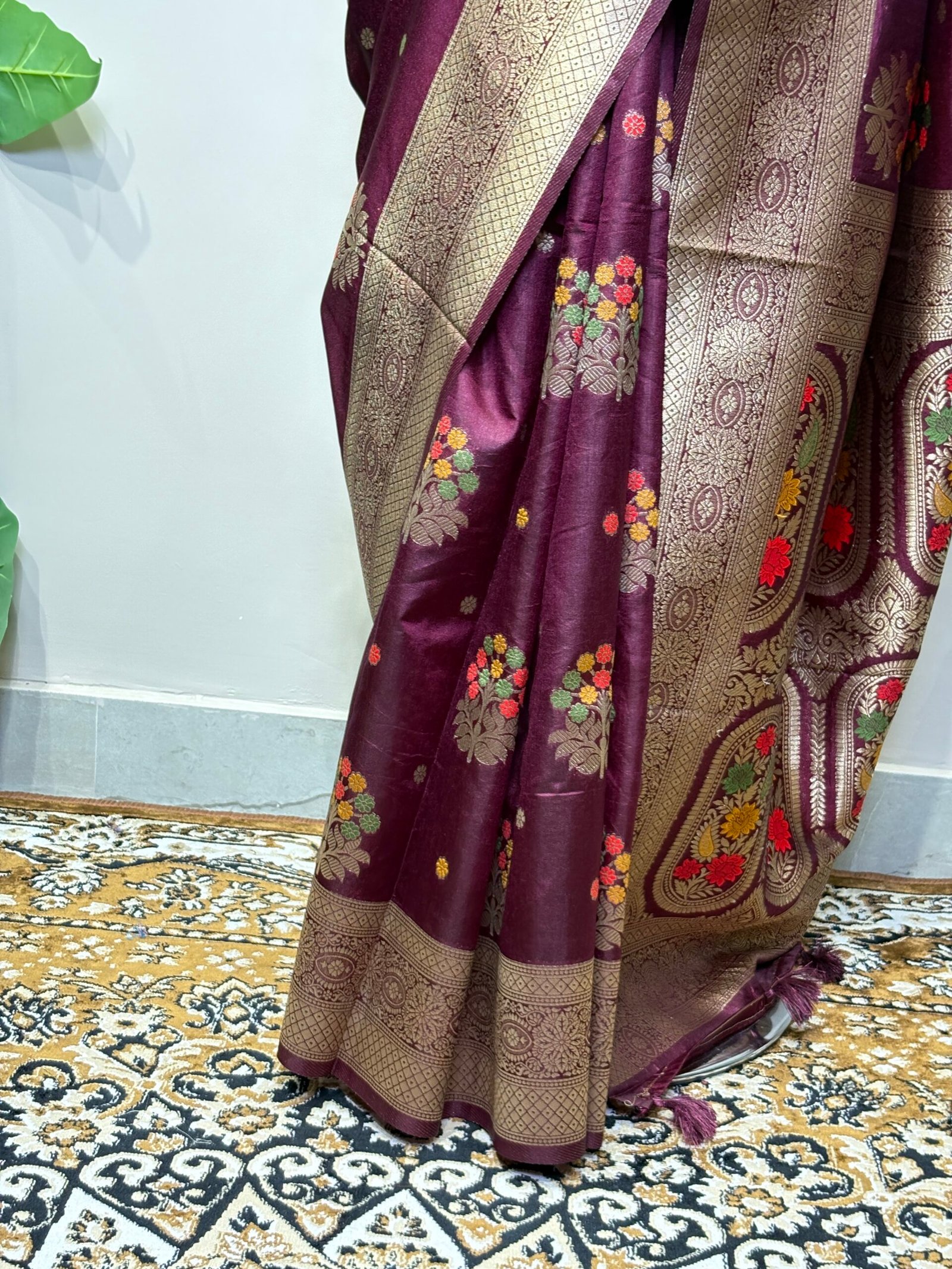 Wine Purple Banarasi Saree - Image 5