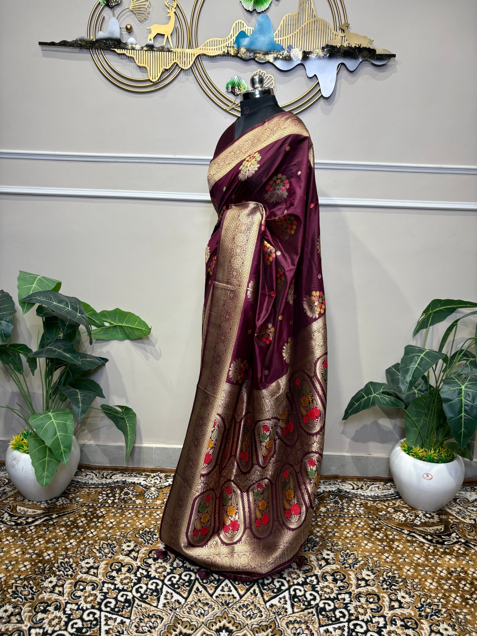 Wine Purple Banarasi Saree - Image 4
